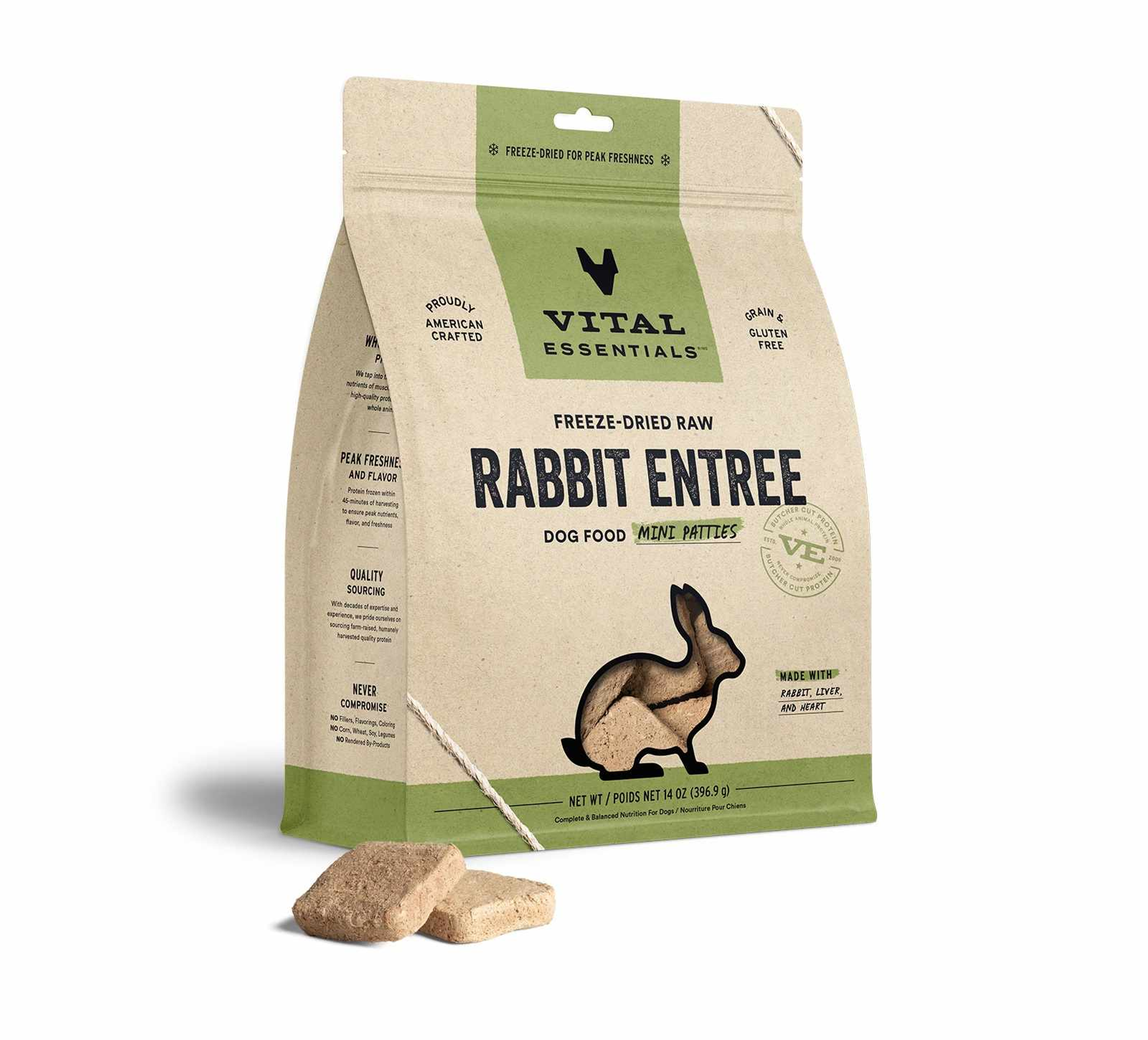 Vital Essentials(R) Freeze-Dried Raw Rabbit Entree Dog Food Mini Patties, 14 oz Image 1