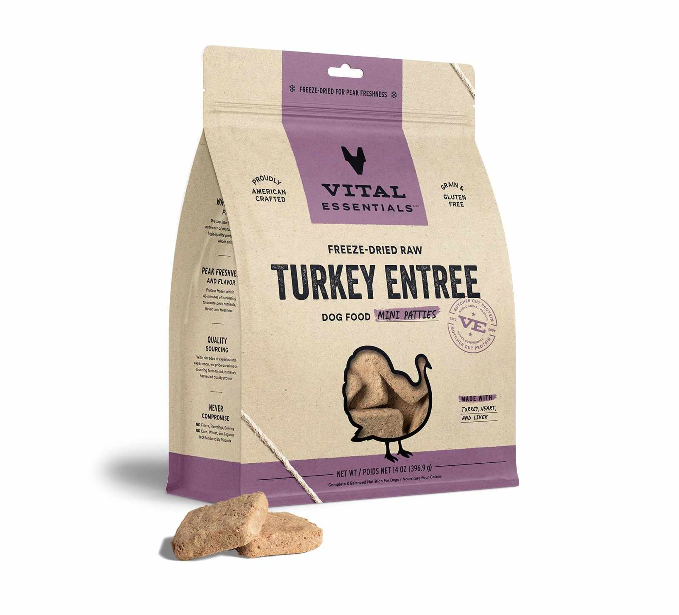 Vital Essentials(R) Freeze-Dried Raw Turkey Entree Dog Food Mini Patties, 14 oz Image 1