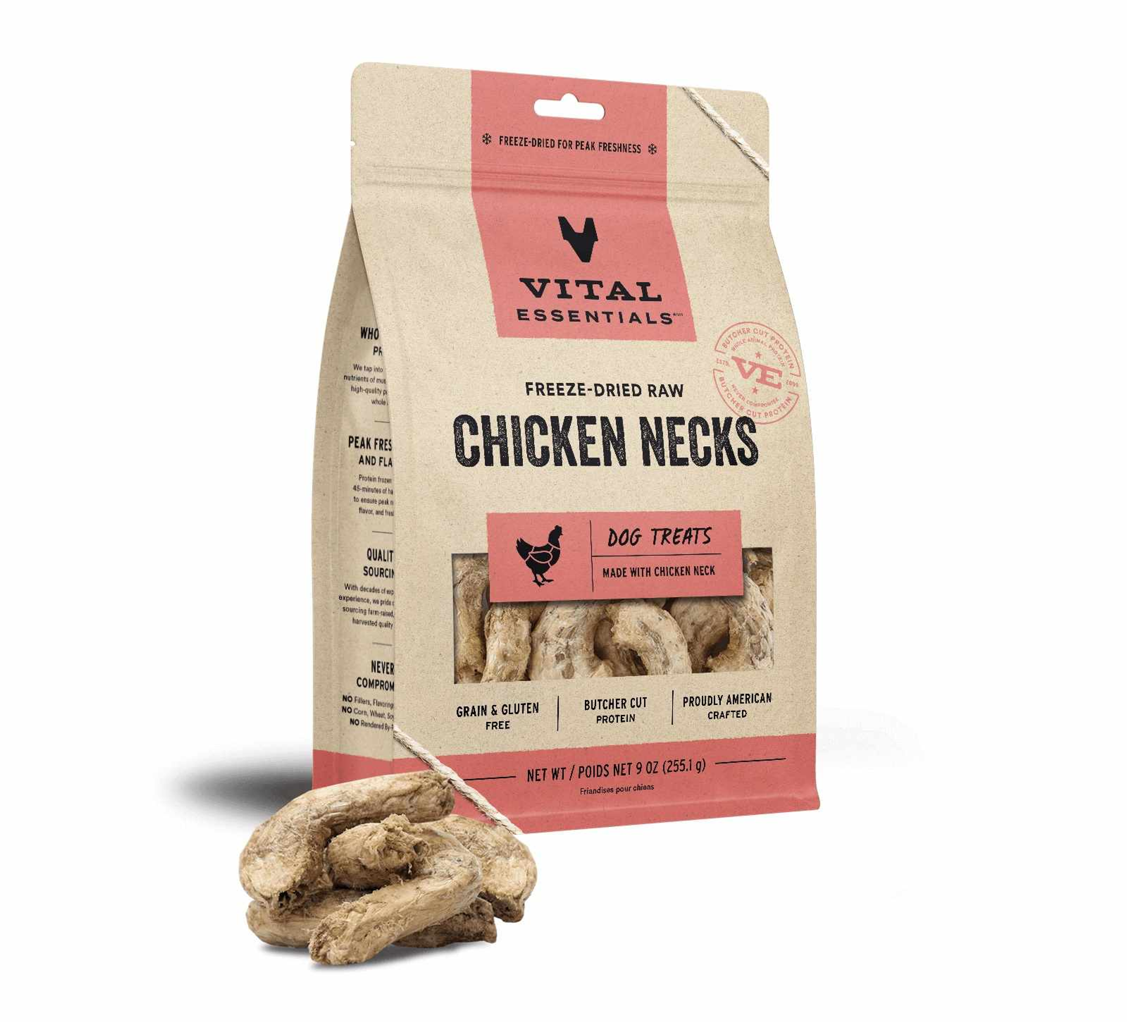 Vital Essentials(R) Freeze-Dried Raw Chicken Necks Dog Treats, 9 oz Image 1