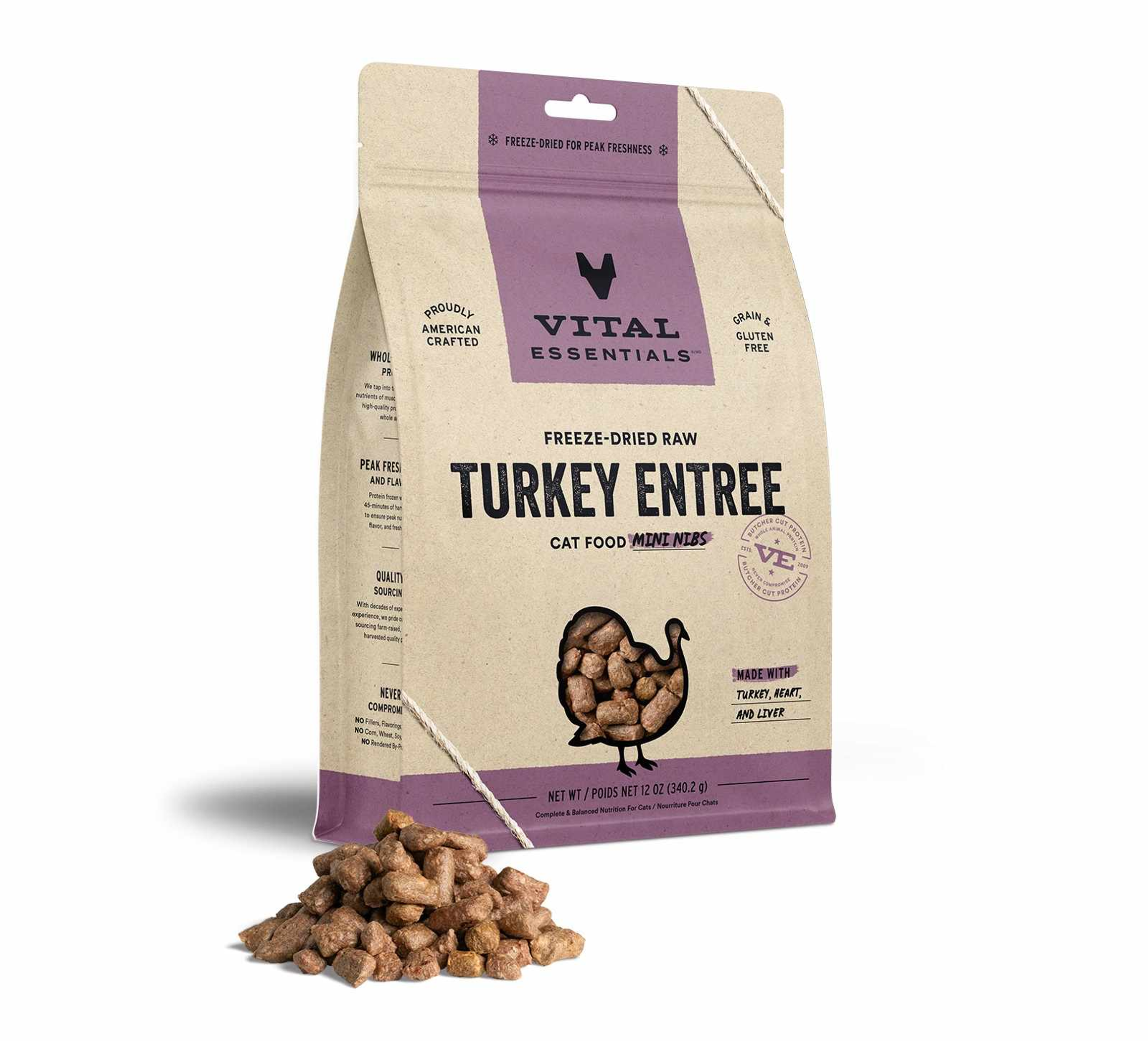 Vital Essentials(R) Freeze-Dried Raw Turkey Entree Cat Food Mini Nibs, Image 1
