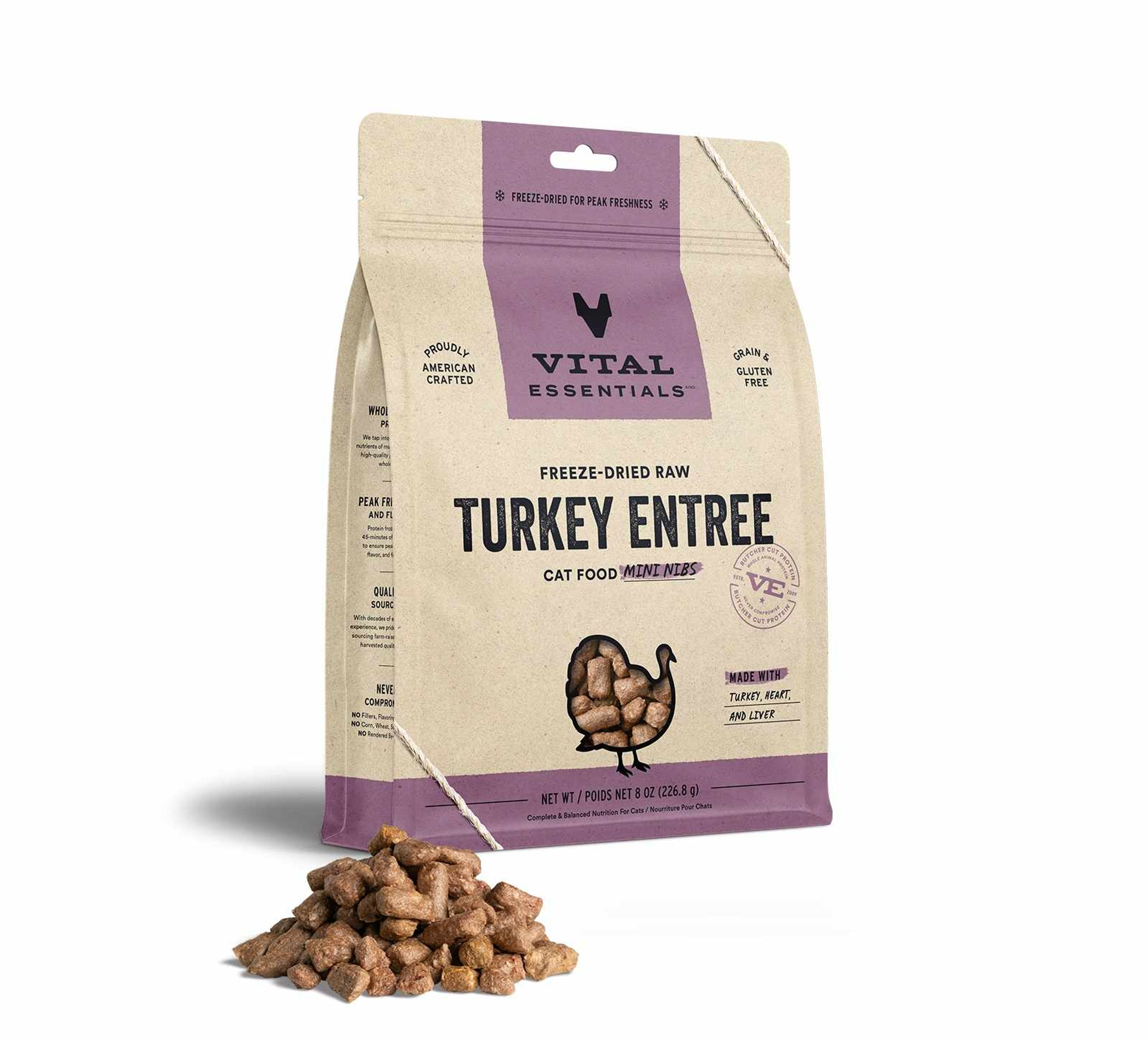 Vital Essentials(R) Freeze-Dried Raw Turkey Entree Cat Food Mini Nibs, Image 1