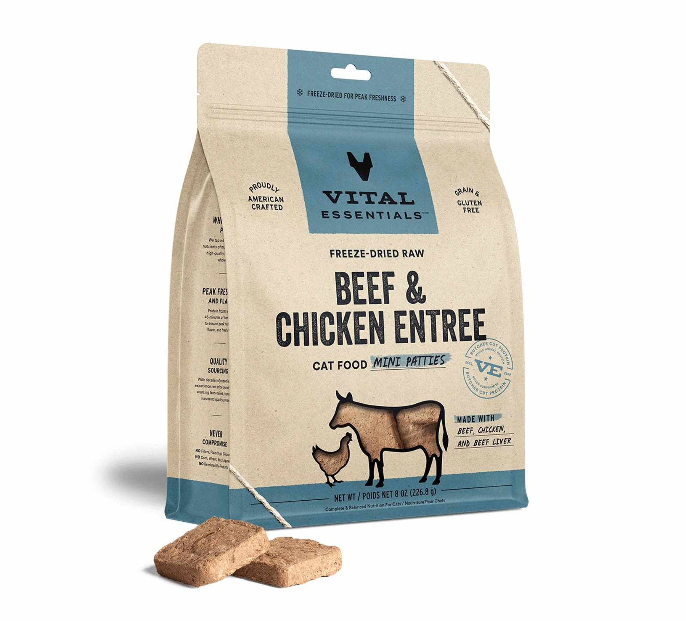 Vital Essentials(R) Freeze-Dried Raw Beef & Chicken Entree Cat Food Mini Patties, Image 1