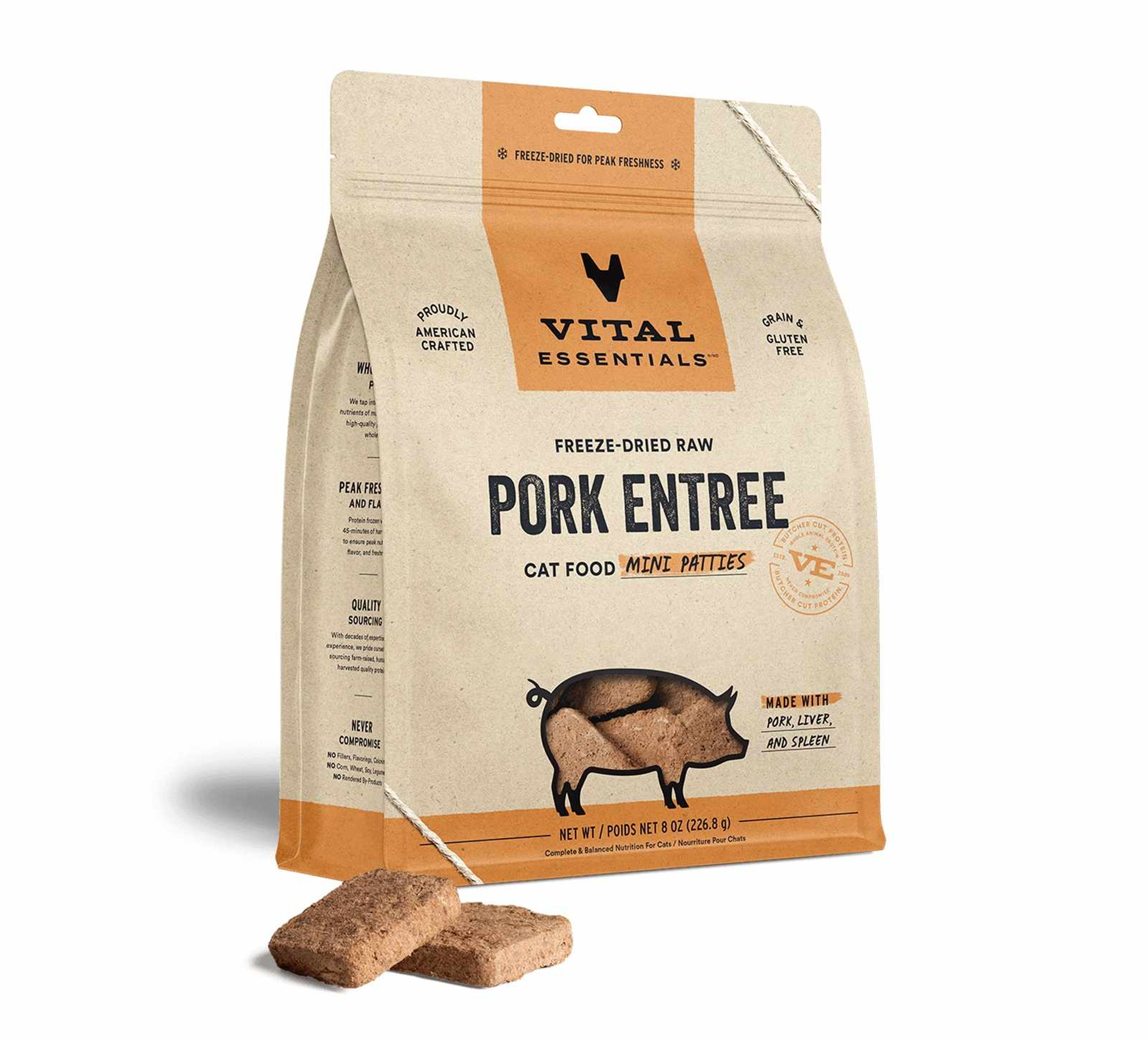 Vital Essentials(R) Freeze-Dried Raw Pork Entree Cat Food Mini Patties Image 1