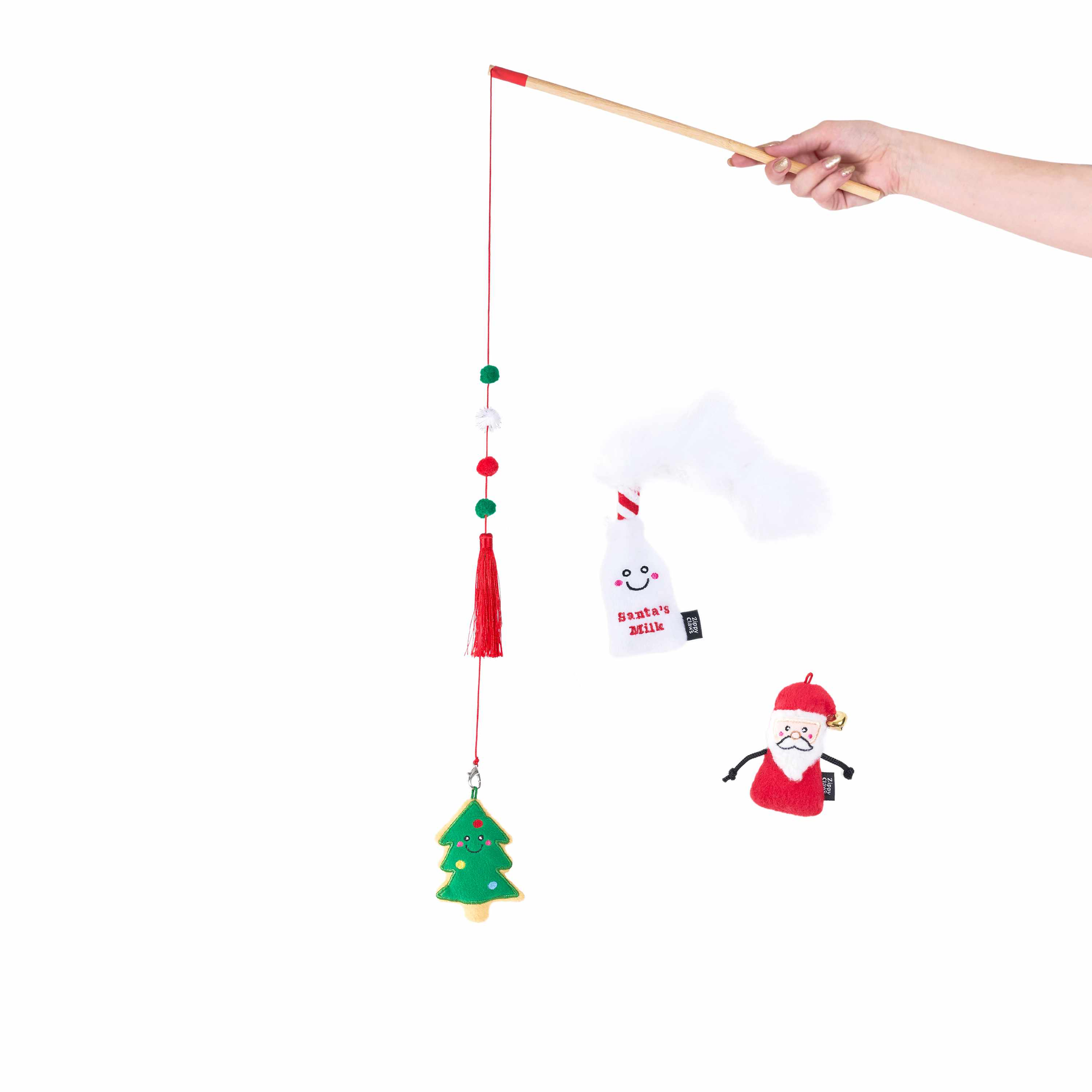 ZippyClaws Holiday ZippyStick Santa with Cookies & Milk Cat Toy Image 1