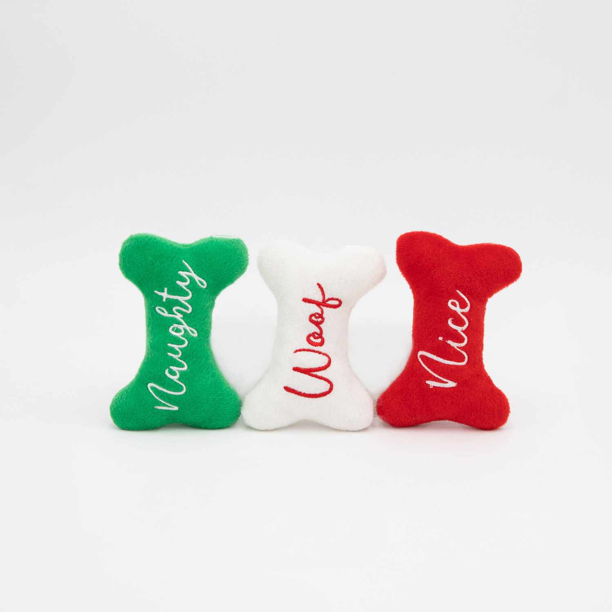 ZippyPaws Holiday Miniz Naughty and Nice Bones Plush Dog Toy 3pk Image 1