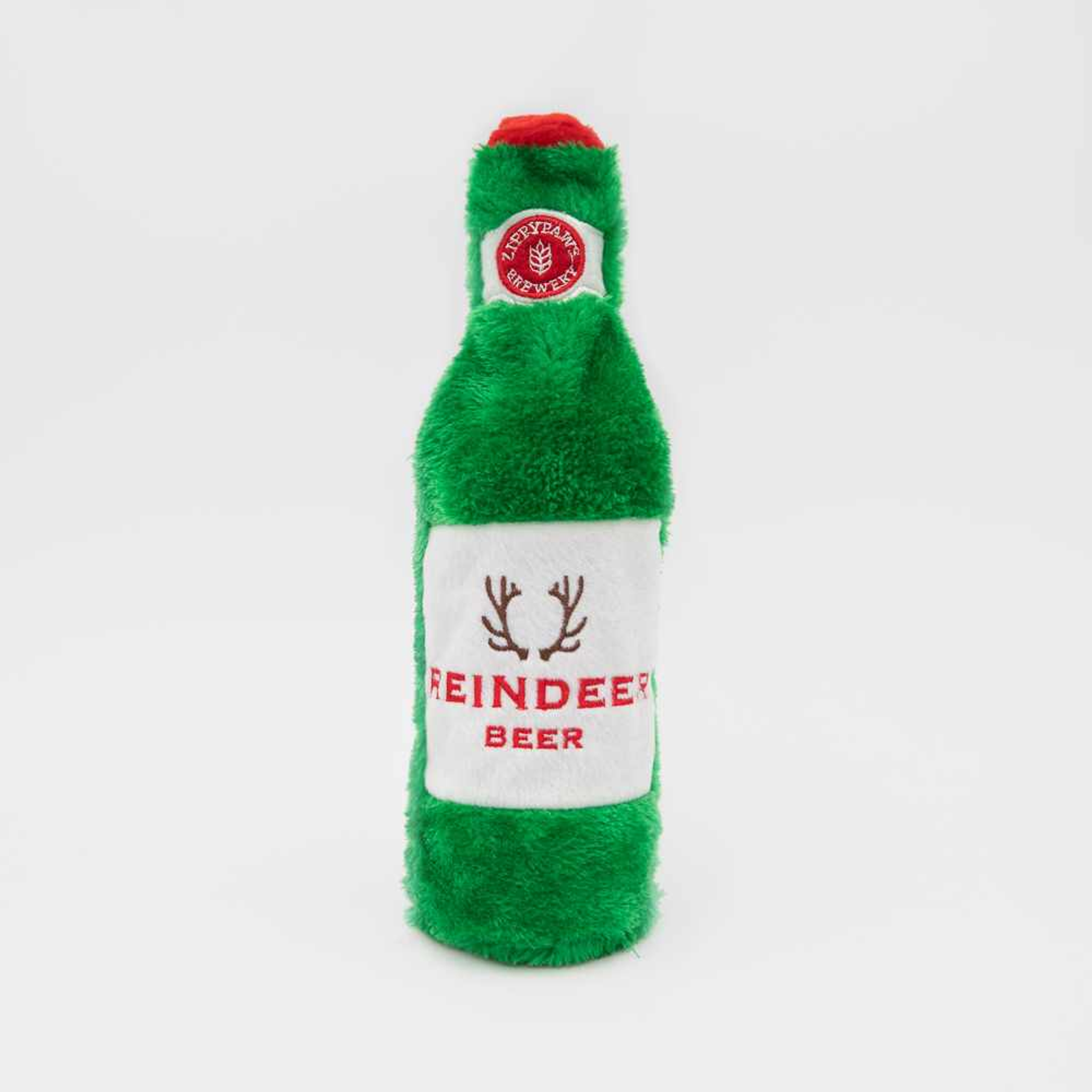 ZippyPaws Holiday Happy Hour Crusherz Reindeer Beer Plush Dog Toy Image 1