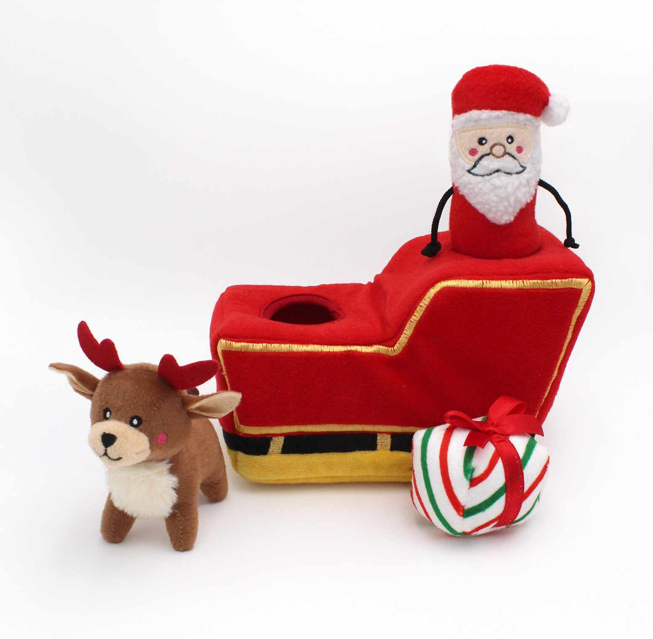ZippyPaws Holiday Burrow(TM) Santa's Sleigh Plush Dog Toy Image 1
