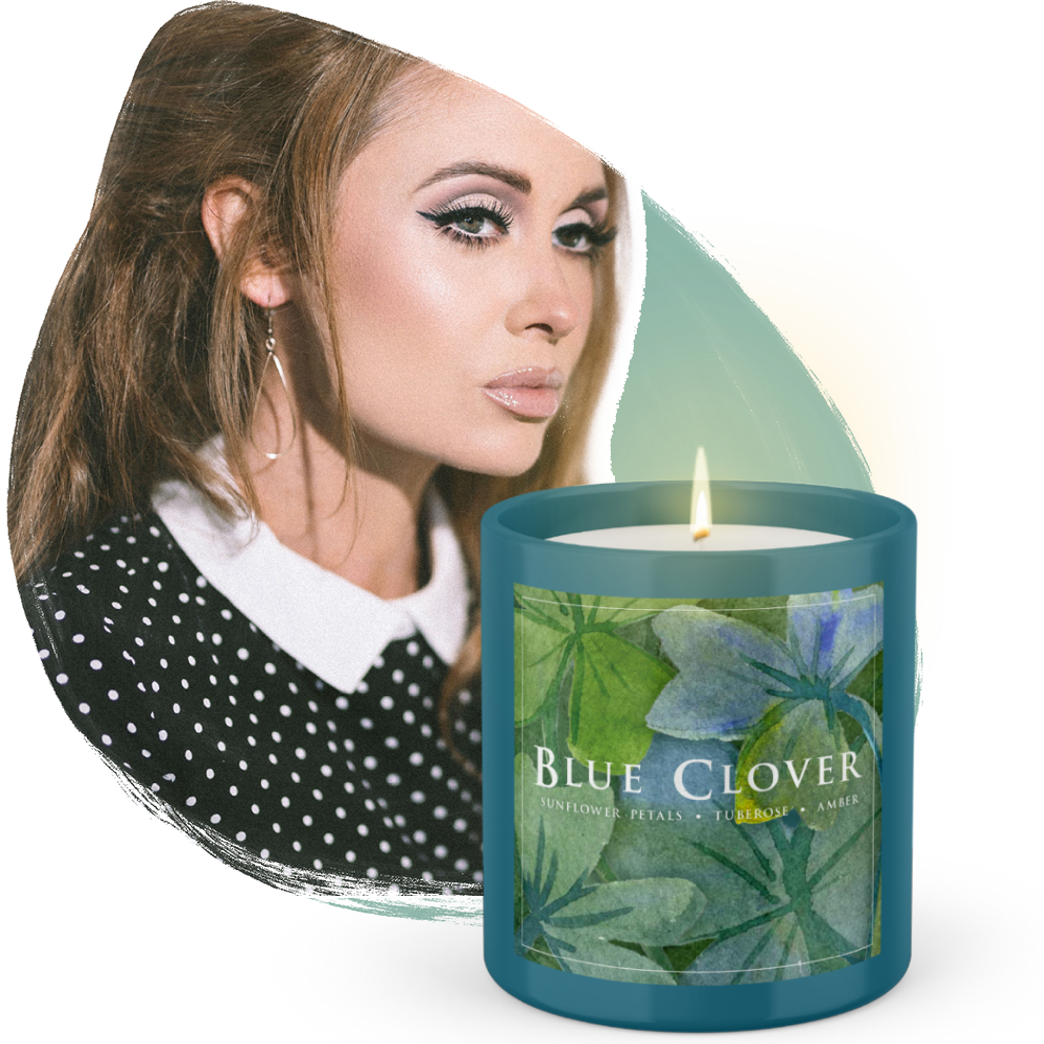 Candle Blue Clover Fragrance Glass Container 8.5 oz Coconut and Soy Blend Floral and Woodsy Notes Designed in France
