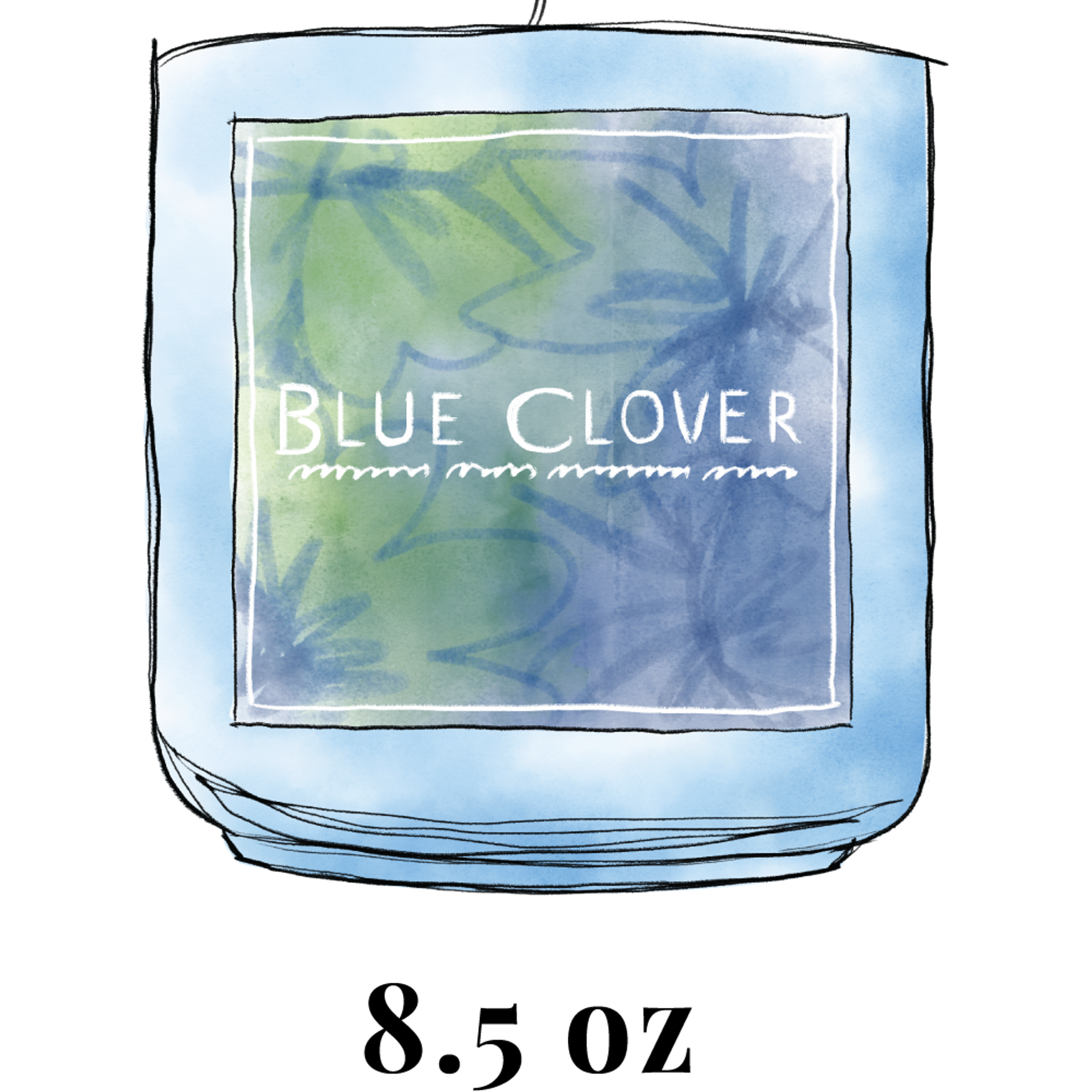 Candle Blue Clover Fragrance Glass Container 8.5 oz Coconut and Soy Blend Floral and Woodsy Notes Designed in France