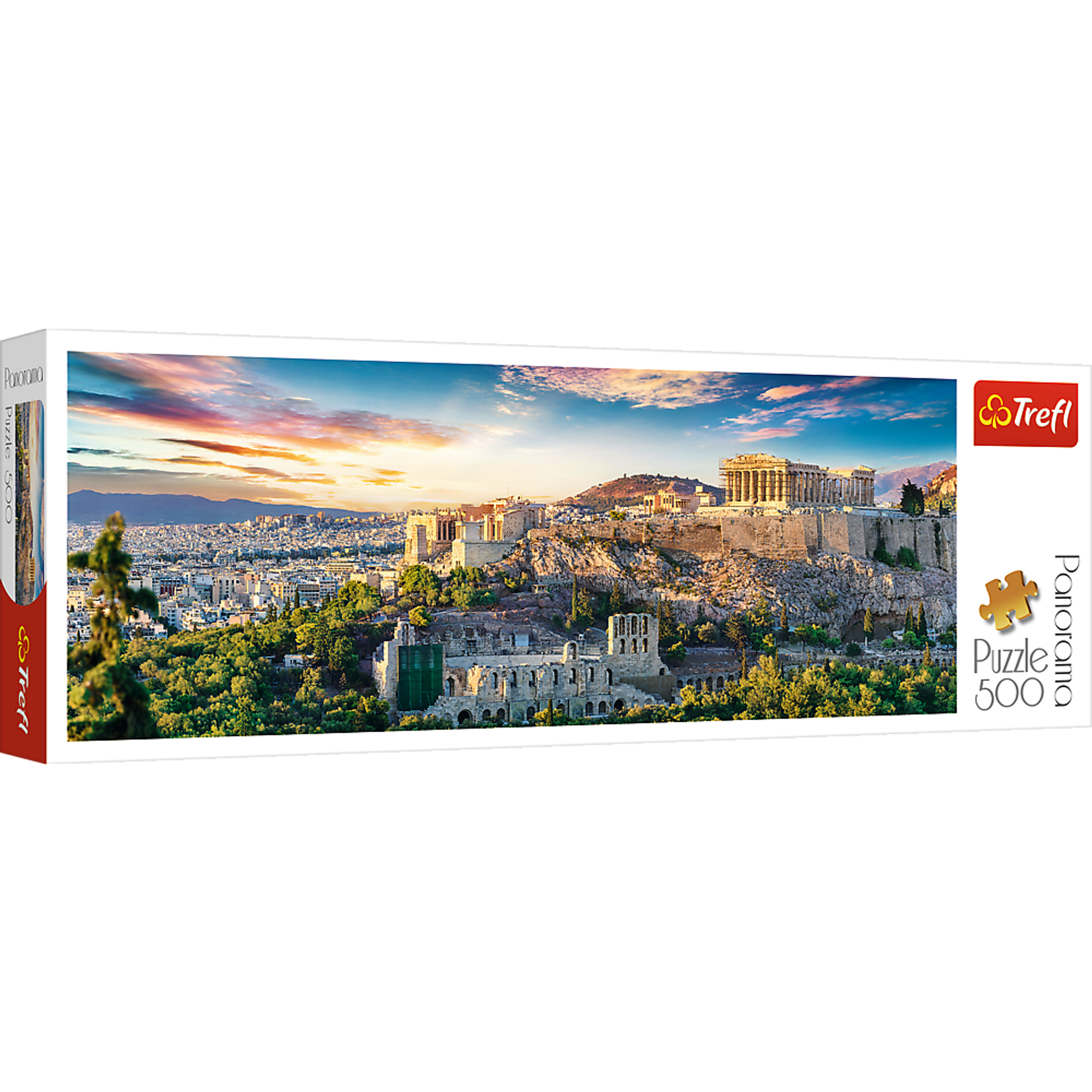 Jigsaw puzzle city view of Athens with Acropolis 500 pieces blue cardboard durable non-reflective linen paper 25.98 x 9.33 inches