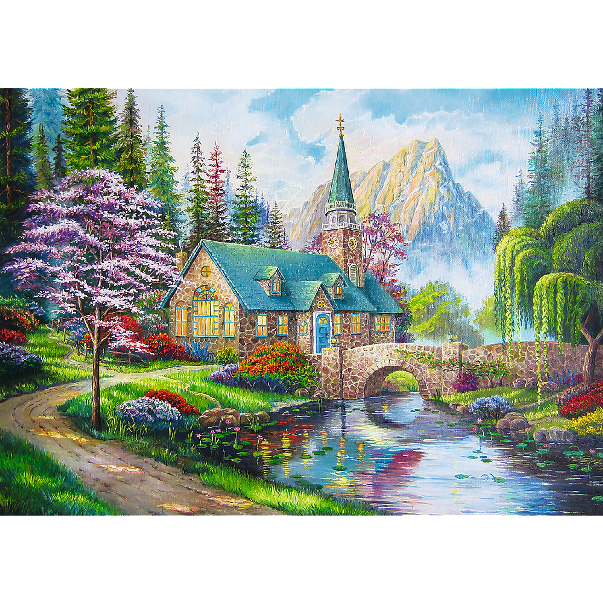 Jigsaw Puzzle 500 Piece Woodland Seclusion Blue Cardboard Interlocking Durable Dimensions 15.59 x 10.47 x 1.73 Assembled Size 18.90 x 13.39