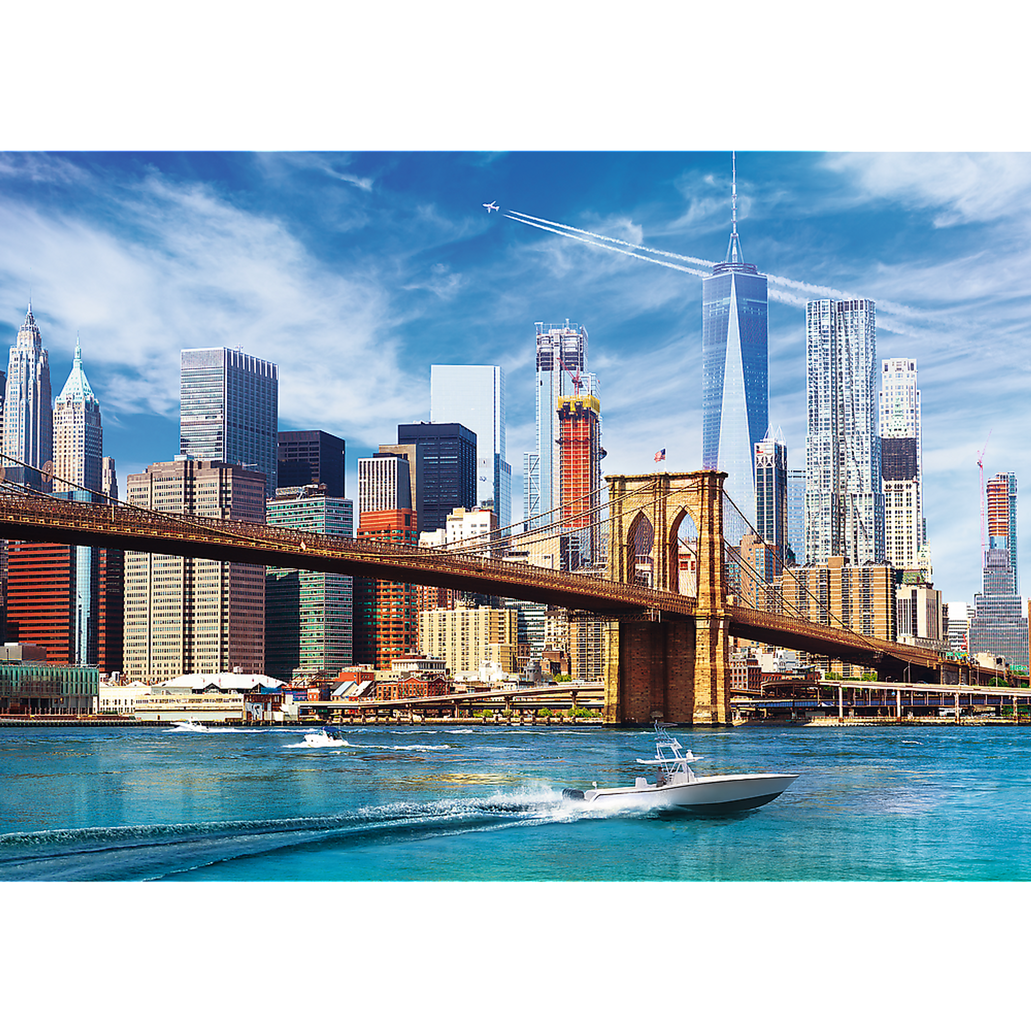 Jigsaw Puzzle 500 Piece The Brooklyn Bridge Blue Cardboard Interlocking Pieces Durable Non-Reflective Surface Assembled Size 18.90 x 13.39 Inches