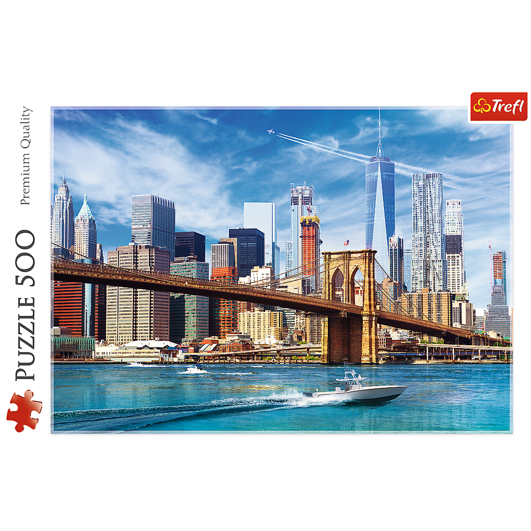Jigsaw Puzzle 500 Piece The Brooklyn Bridge Blue Cardboard Interlocking Pieces Durable Non-Reflective Surface Assembled Size 18.90 x 13.39 Inches