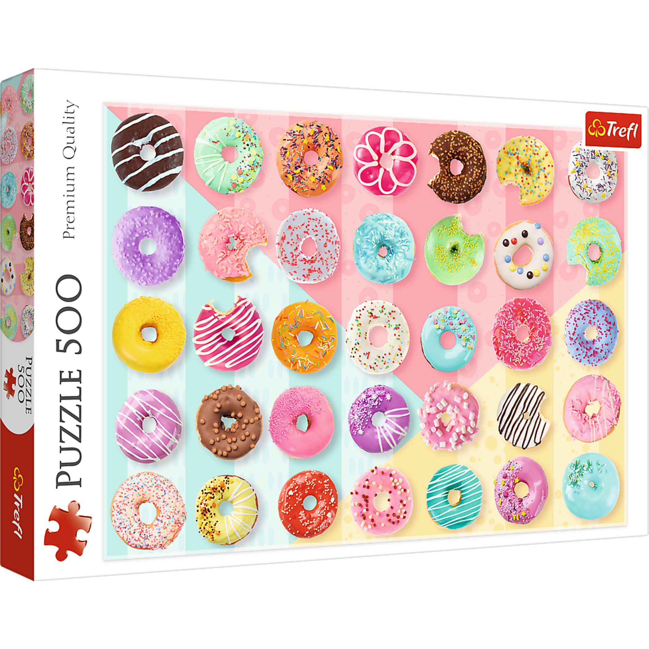Jigsaw Puzzle 500 Piece Tasty Colorful Donuts Durable Blue Cardboard Assembled Size 18.90 x 13.39 Inches Imported