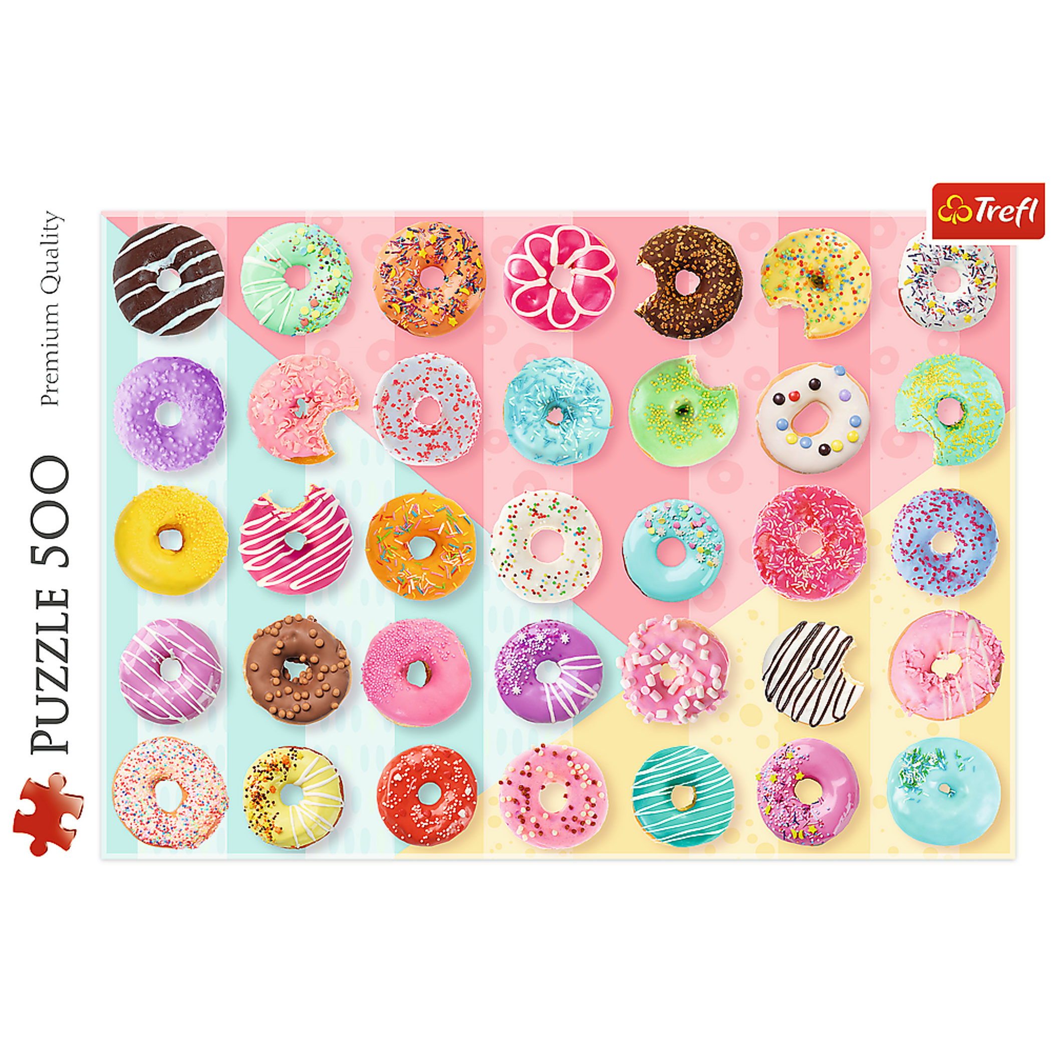 Jigsaw Puzzle 500 Piece Tasty Colorful Donuts Durable Blue Cardboard Assembled Size 18.90 x 13.39 Inches Imported