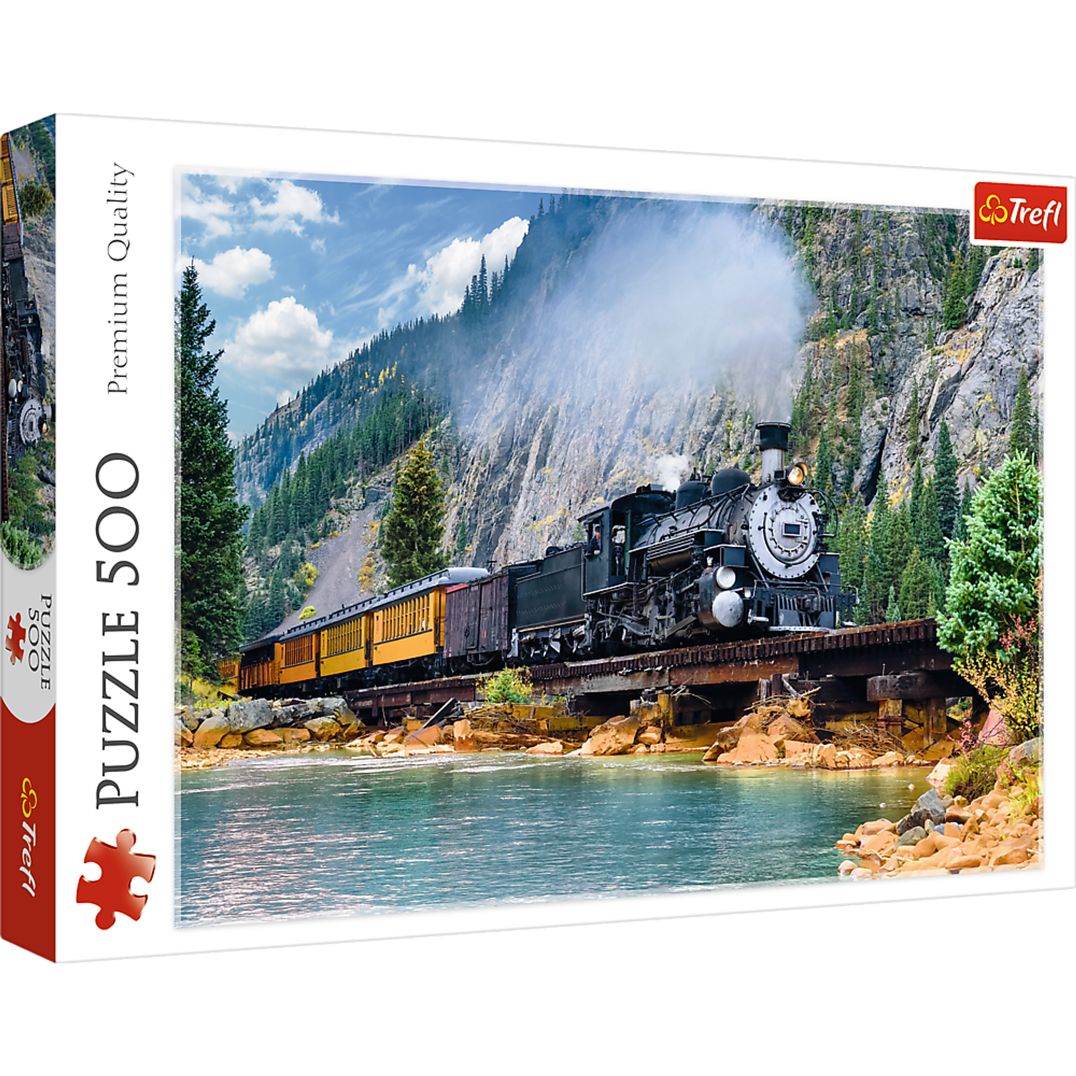 Jigsaw Puzzle 500 Piece Steam Train Mountain Landscape Blue Cardboard Dimensions 15.59 x 10.47 x 1.73 Inches Assembled Size 18.90 x 13.39 Inches