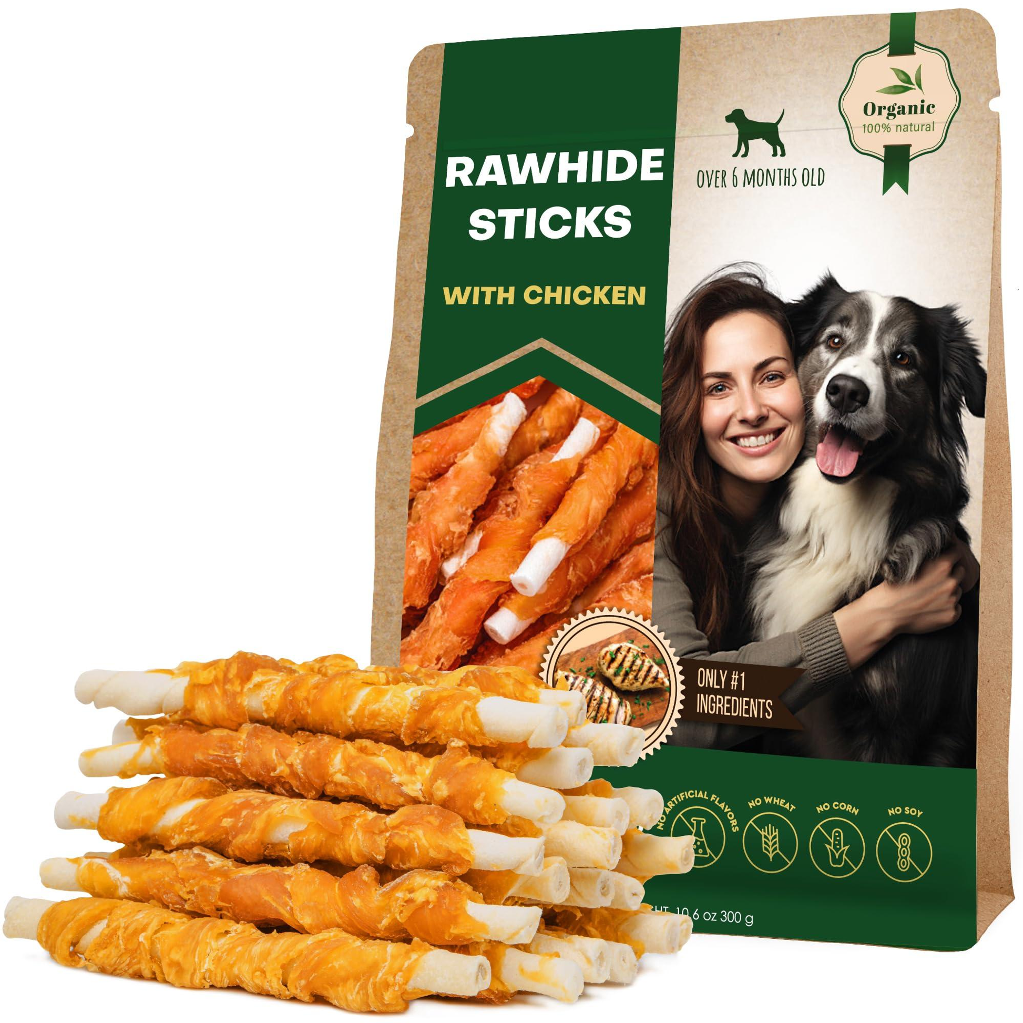 Dog Rawhide Sticks Wrapped with Chicken & Pet Natural Chew Treats Image 1