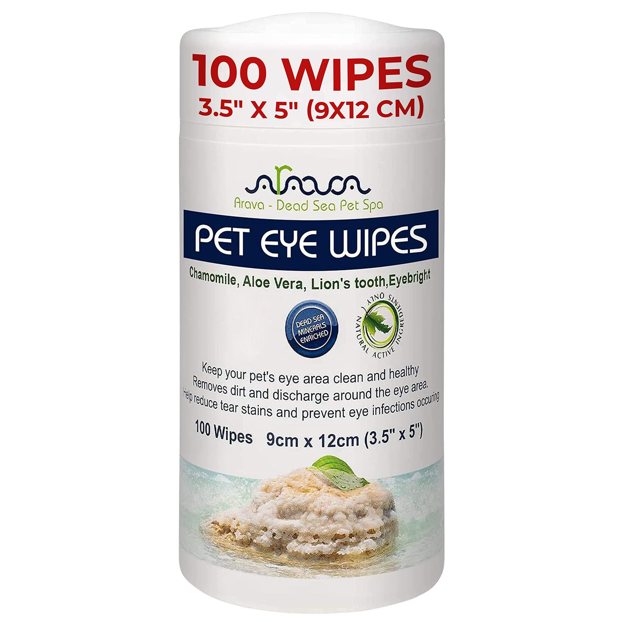 Arava Pet Eye Wipes for Dogs Cats Puppies & Kittens 100 Count Natural and Aromatherapy Medicated Removes Dirt Crust and Discharge Prevents Tear Stain Image 1