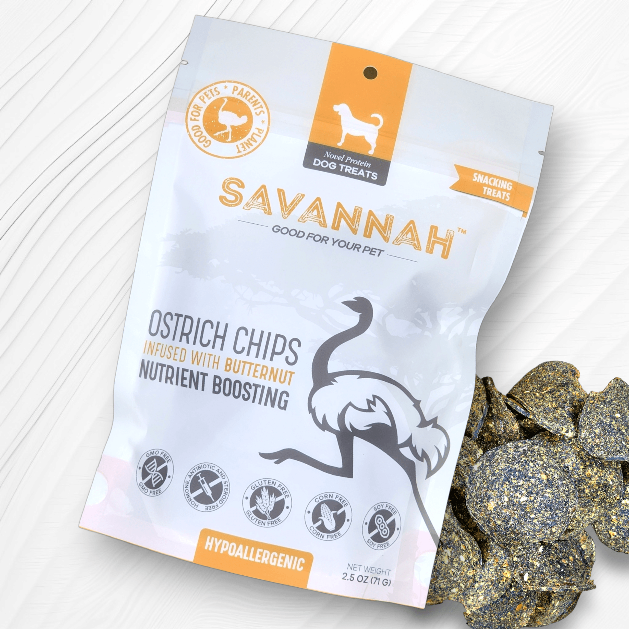 Ostrich Chips with Butternut : The Flavorful, Hypoallergenic Treat for Dogs with Sensitive Stomachs Image 1