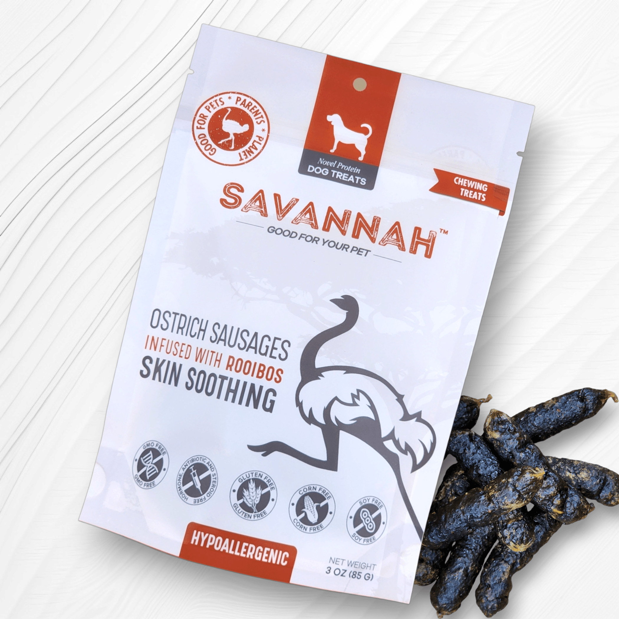 Ostrich Sausages with Rooibos : The Delicious, Skin-Soothing Treat for Dogs with Allergies Image 1