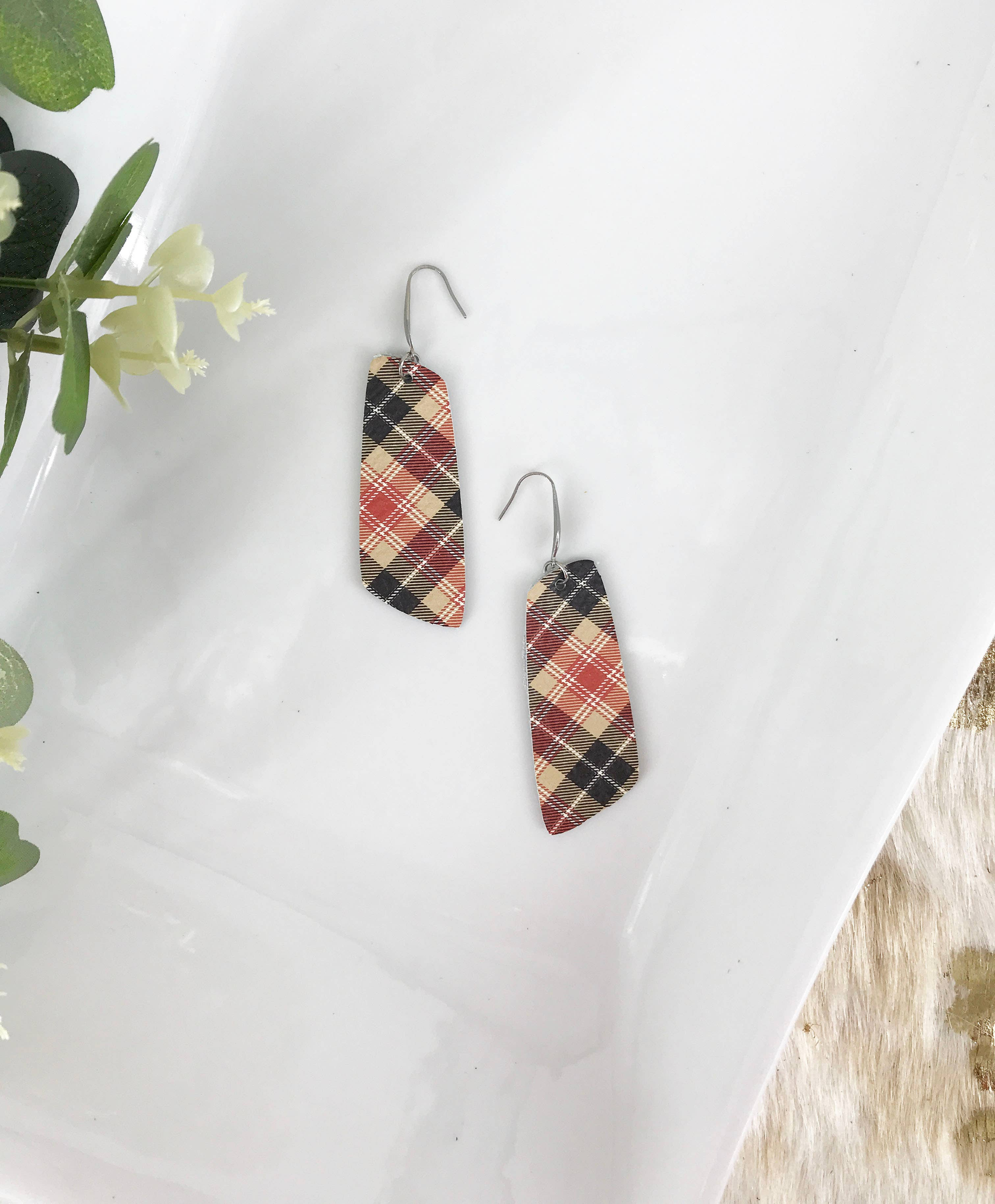 Tartan Plaid Leather Earrings