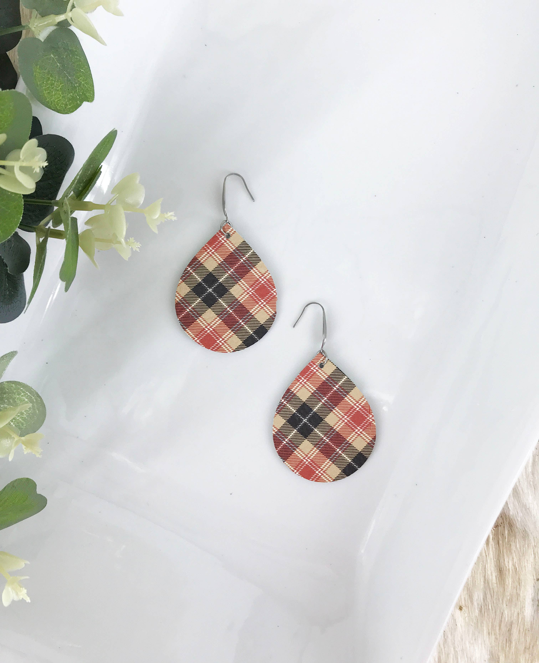 Tartan Plaid Leather Earrings