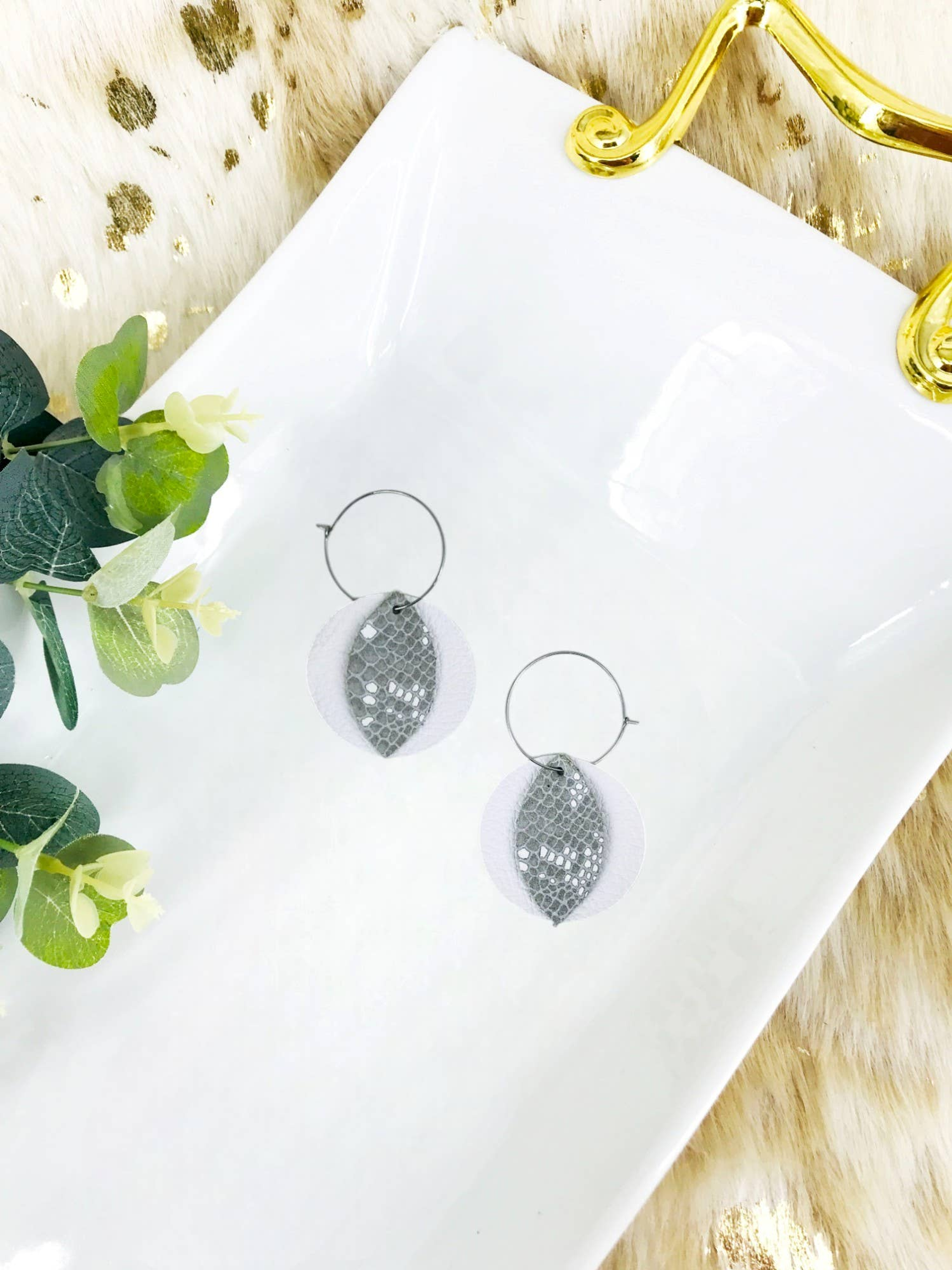 Snake Leather Hoop Earrings