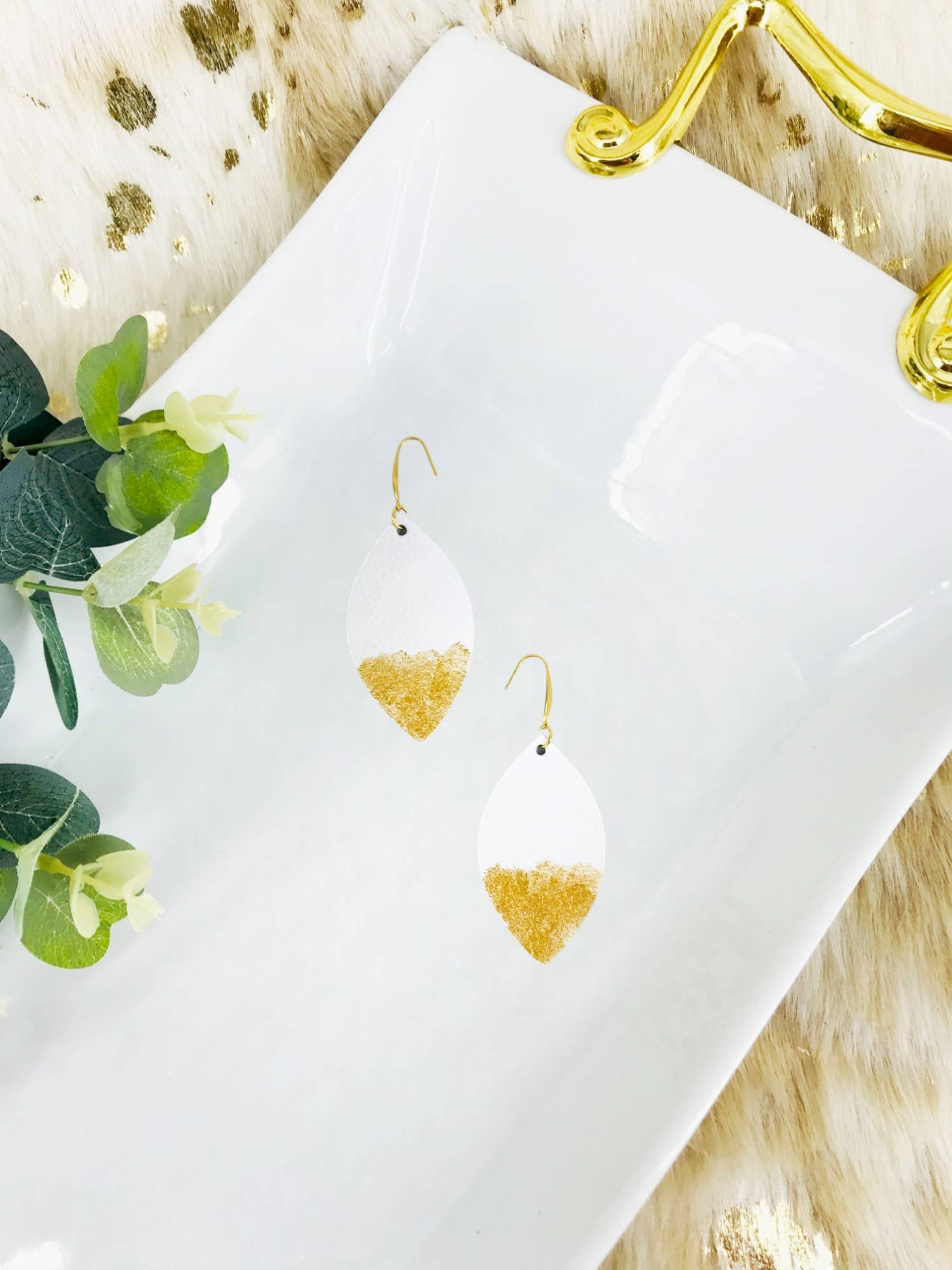 Leather and Gold Painted Accent Leather Earrings