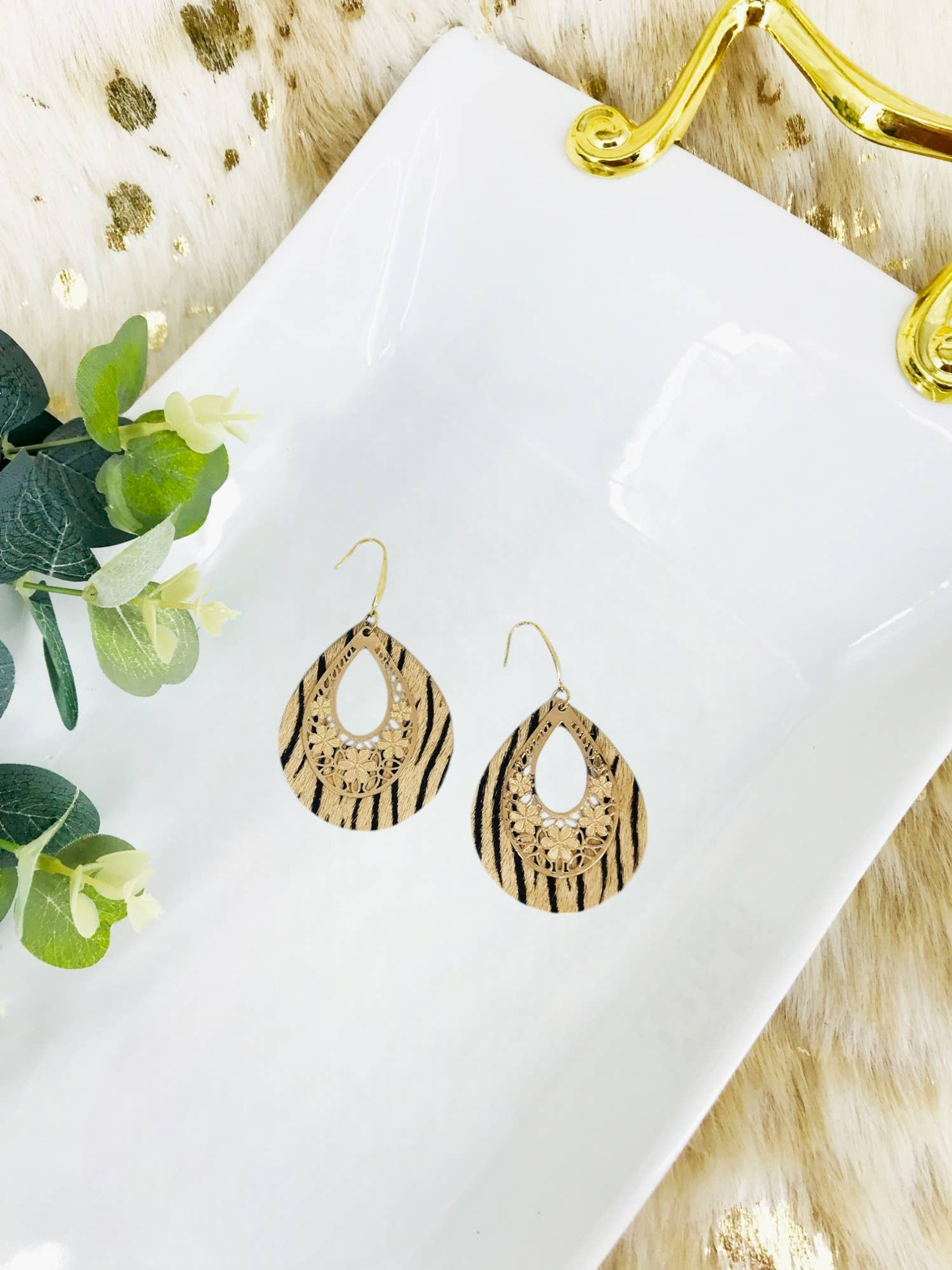 Hair On Zebra Leather and Pendant Earrings