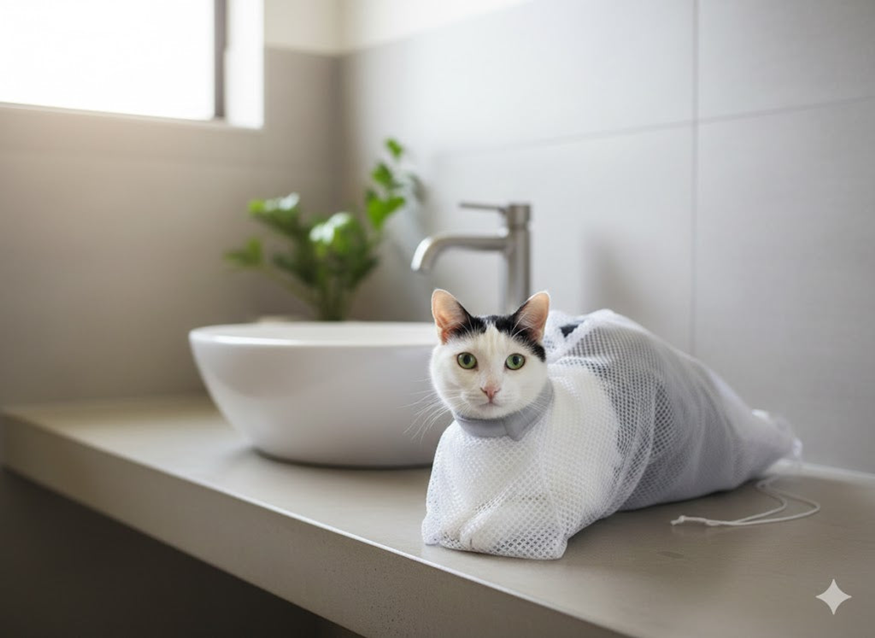 Mesh Cat Bath Sack Small White