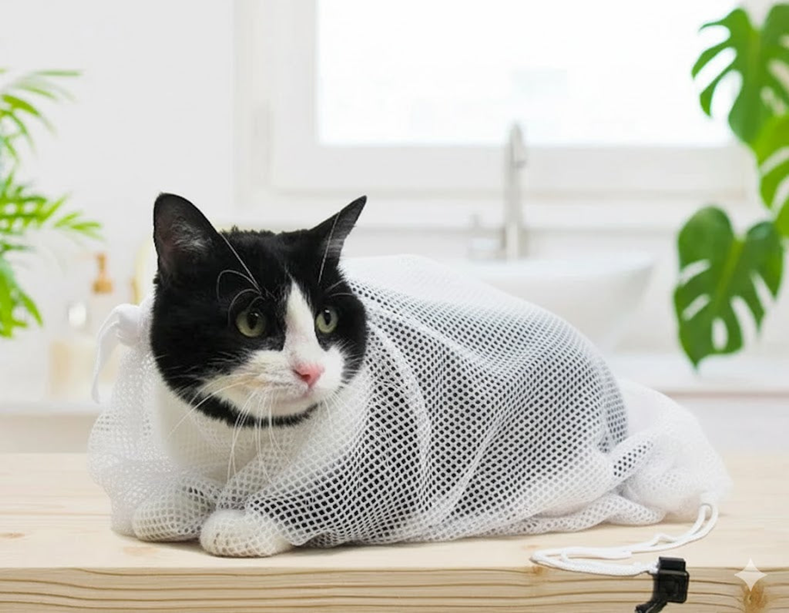 Mesh Cat Bath Sack Set S & L White
