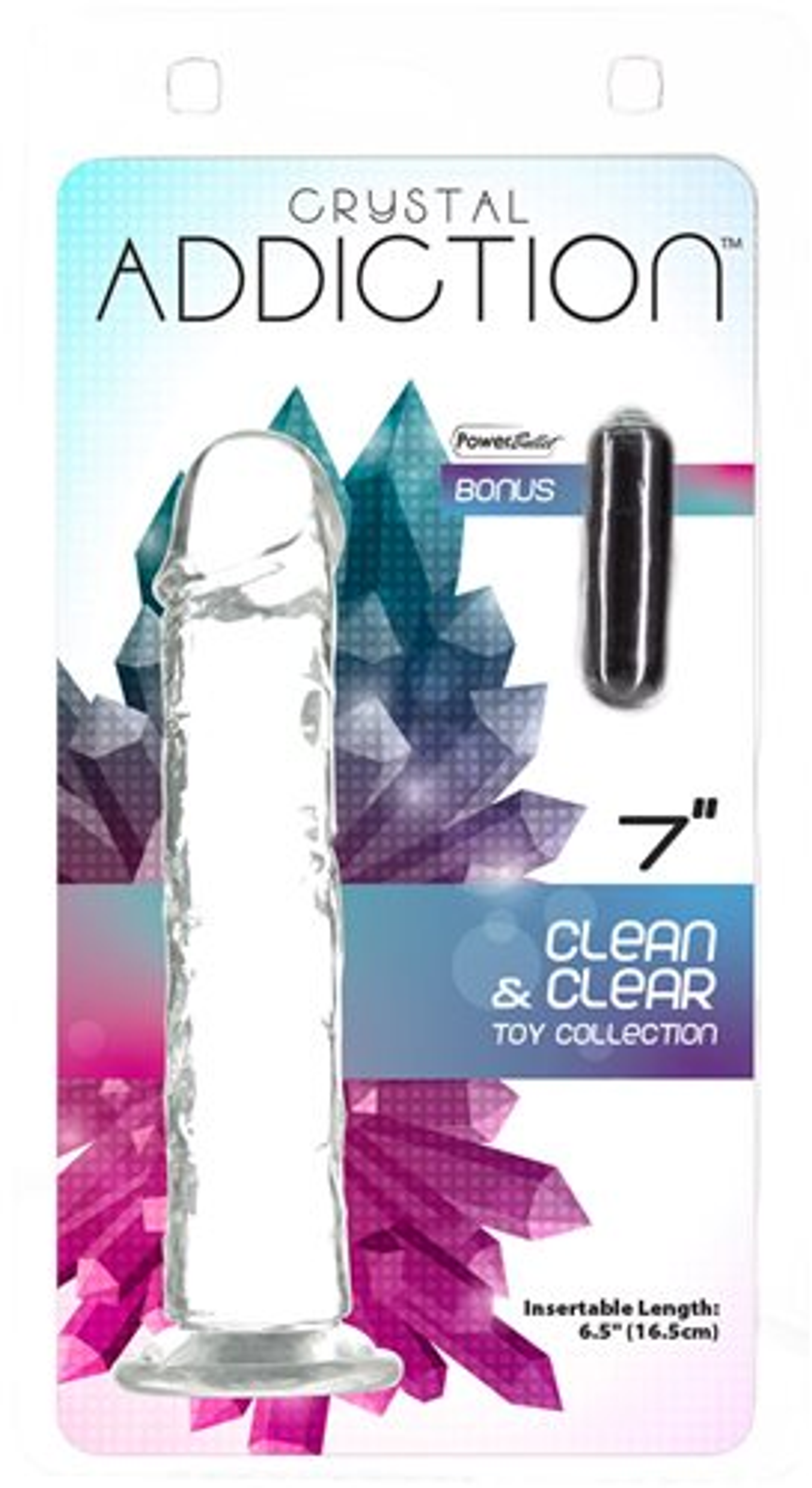 Addiction Crystal 7 Vertical Dong Clear TPE with Bullet