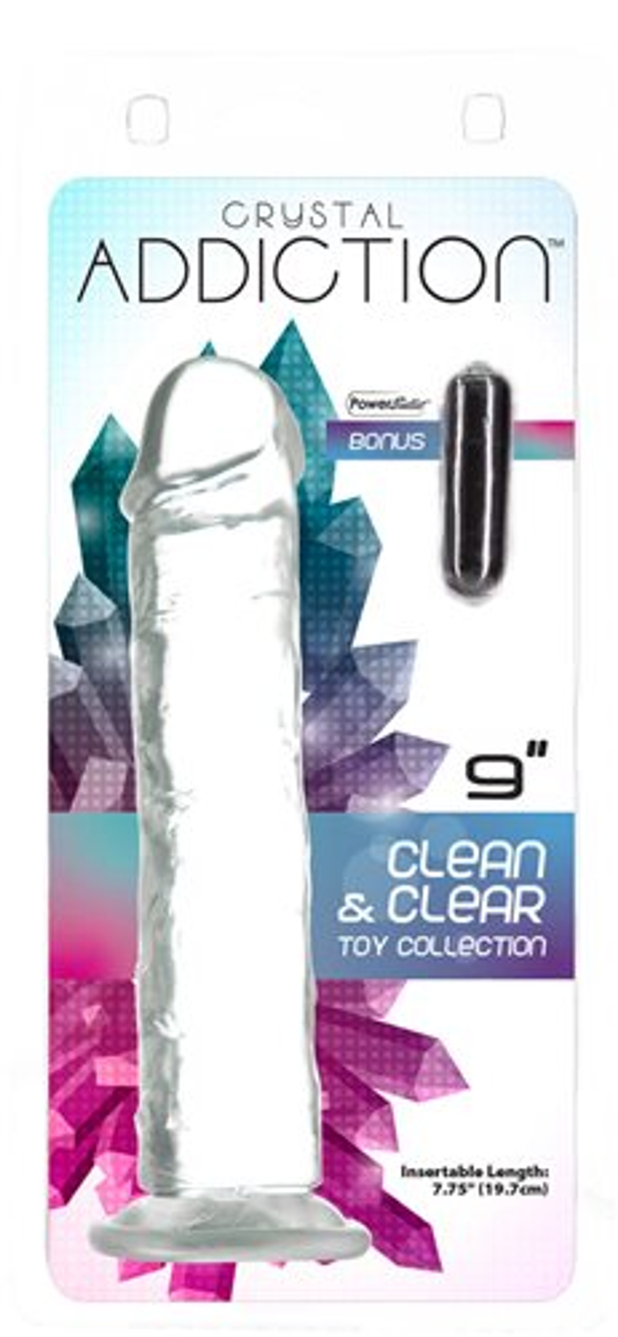 Addiction Crystal 9-Inch TPE Dong with Bullet - Clear