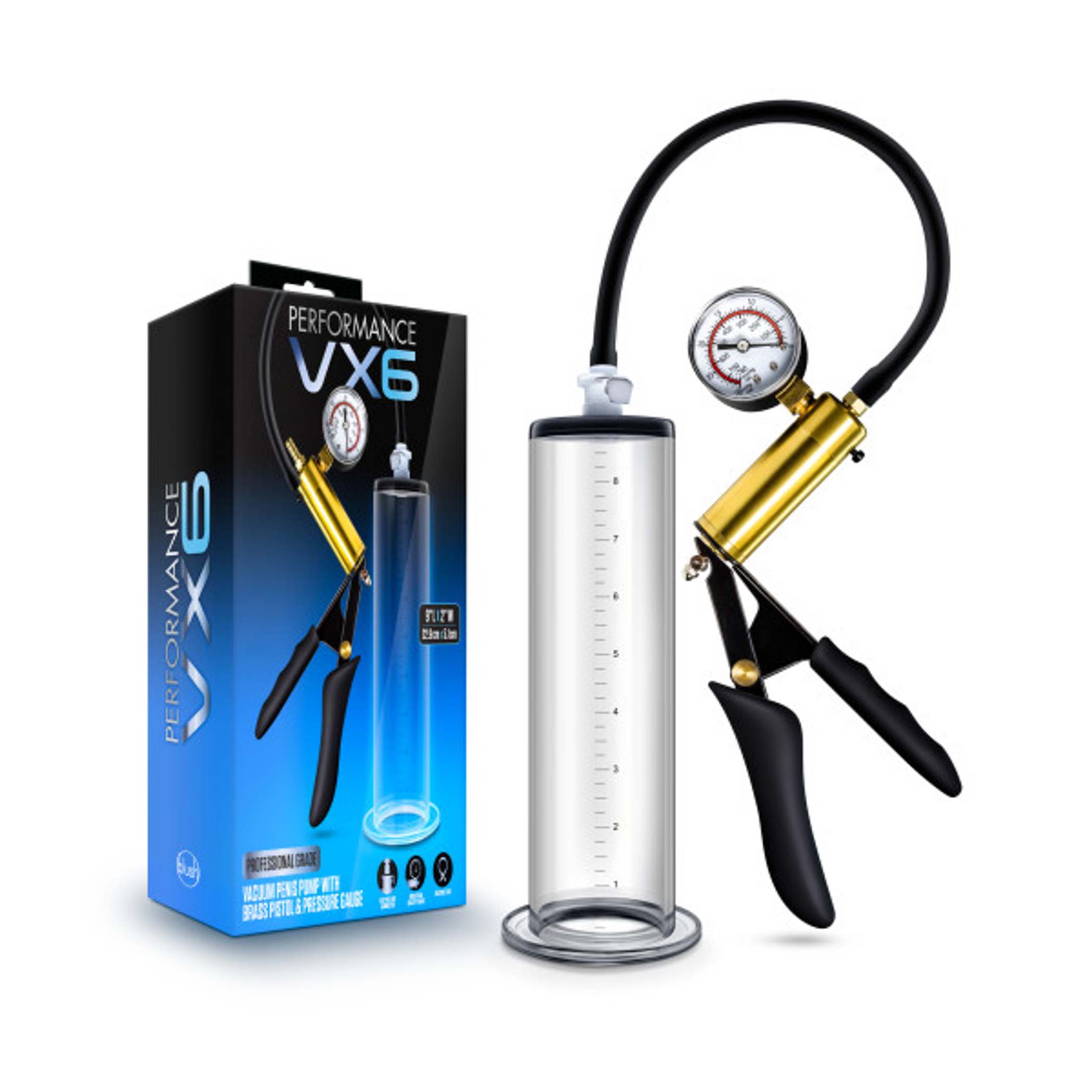 Performance VX6 Vacuum Penis Pump – Clear with Brass Trigger & Pressure Gauge