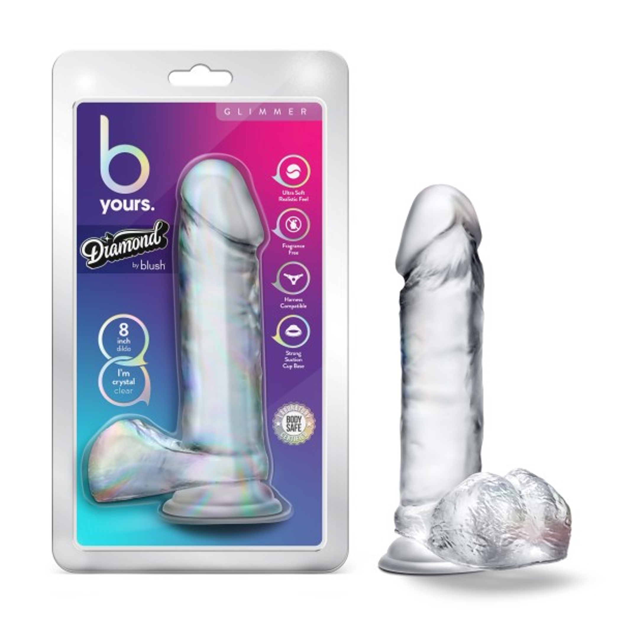 B Yours Diamond Glimmer Clear Realistic Suction Cup Dildo – 8 Inch