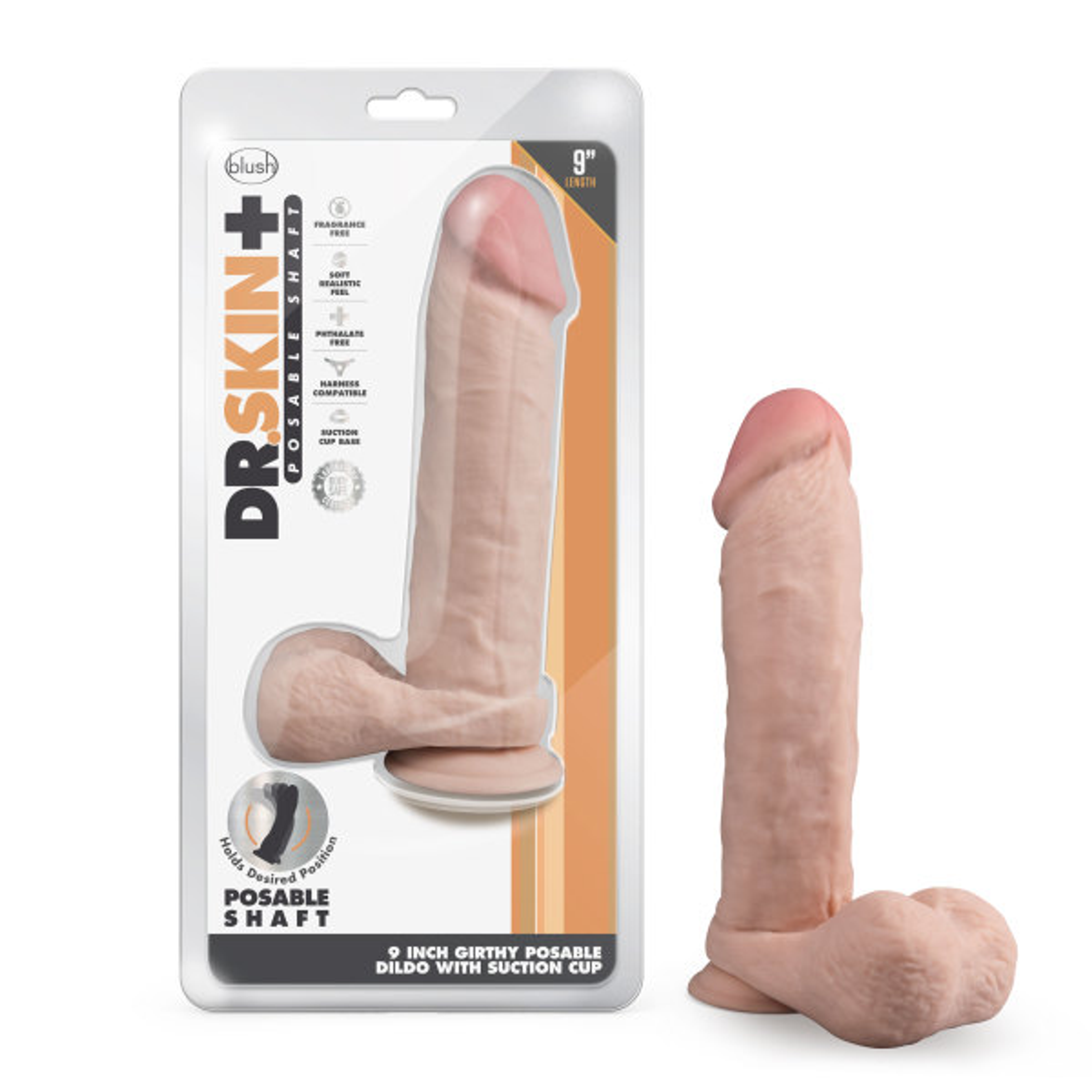 Dr. Skin Plus 9in Thick Posable Dildo with Balls Vanilla