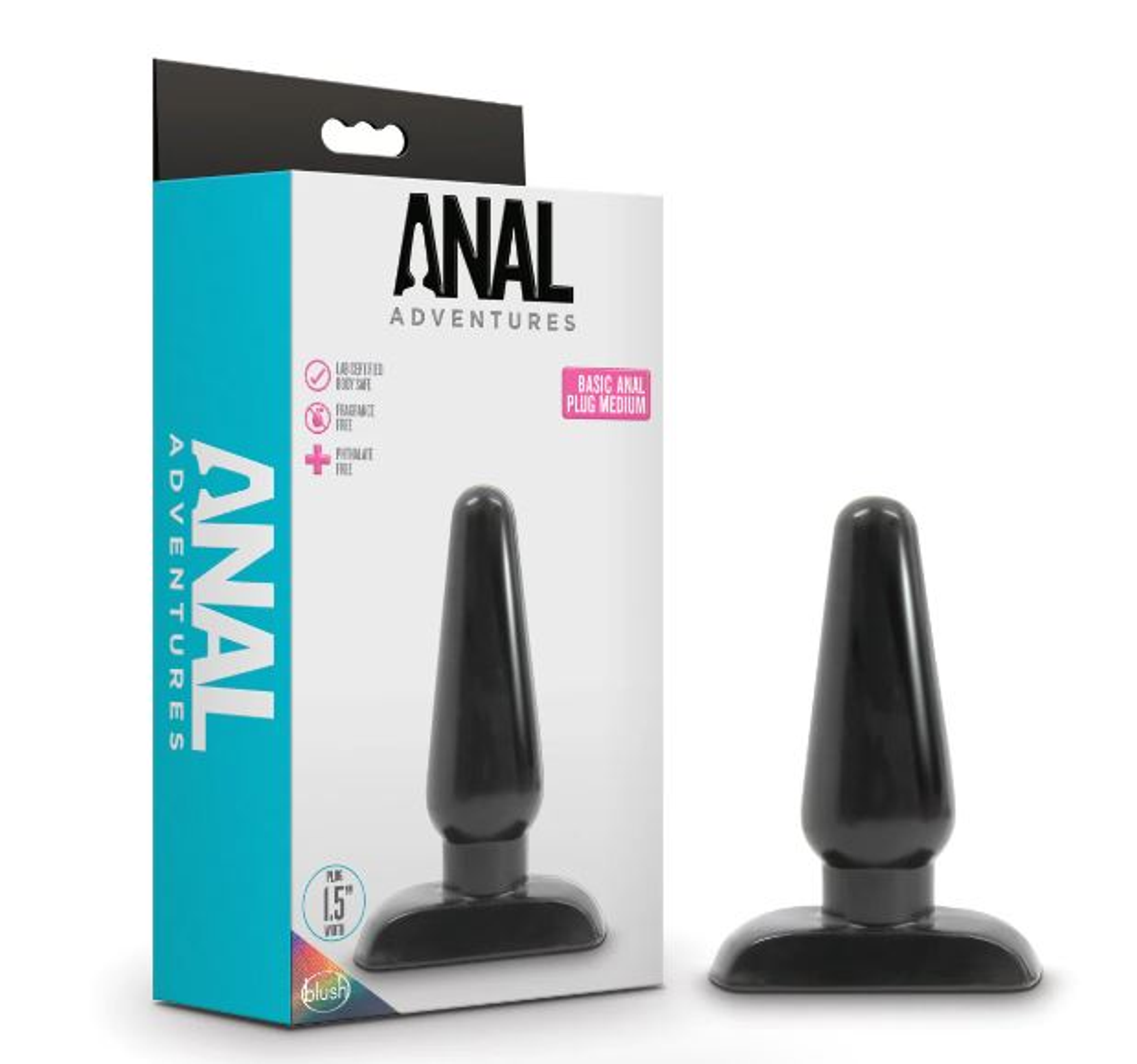 Anal Adventures Basic Anal Plug - Medium, Black