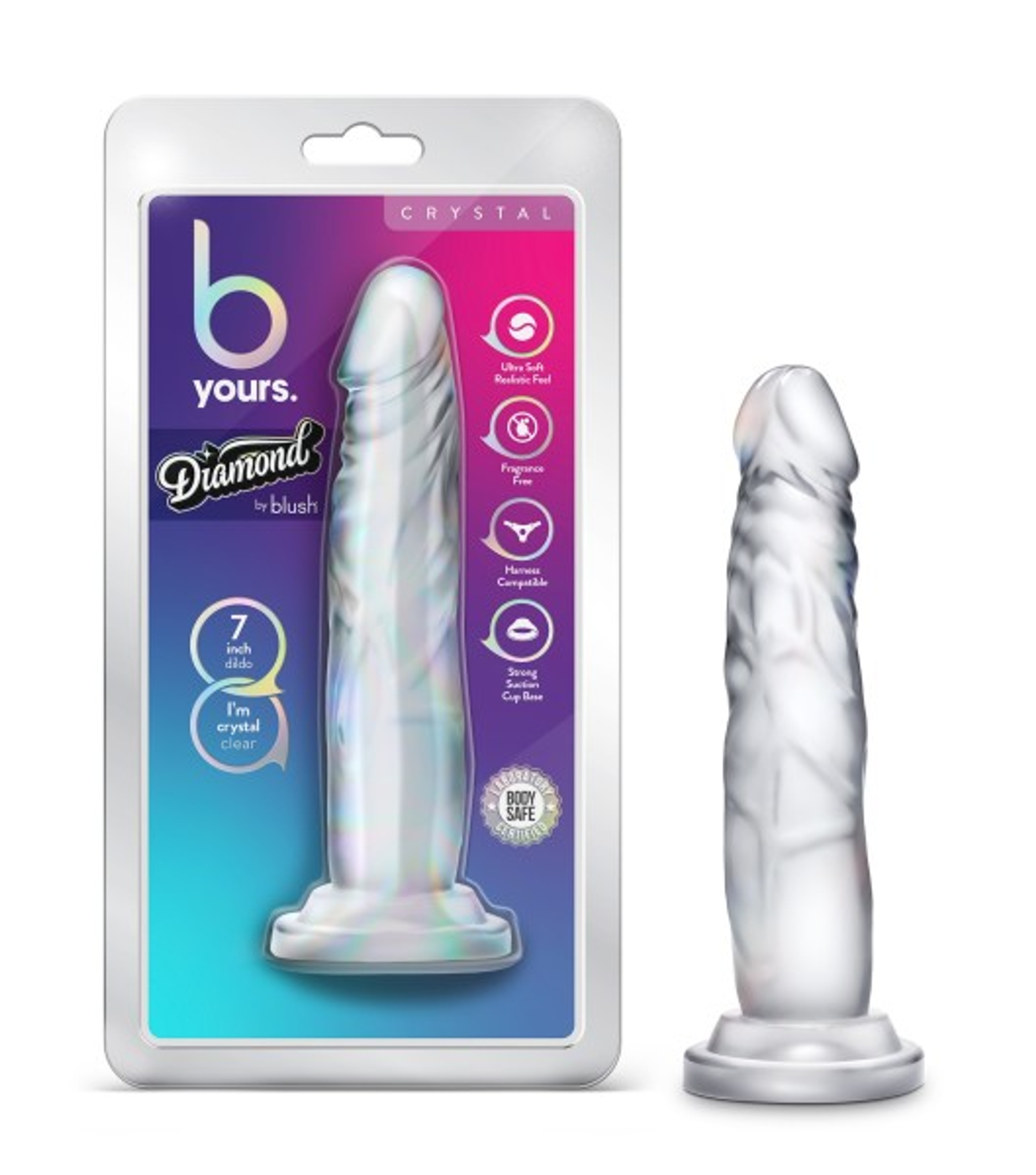 B Yours Diamond Crystal Clear Realistic Suction Cup Dildo, 7.5-Inch