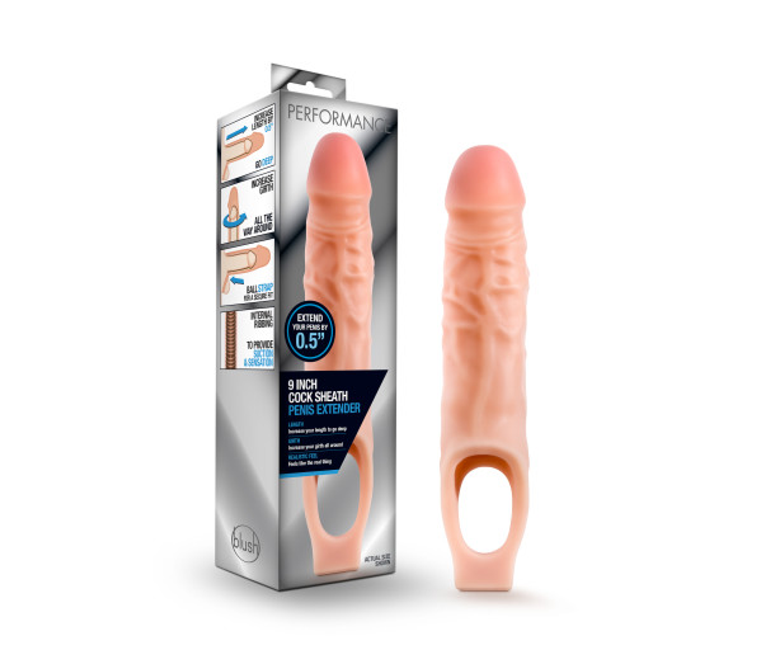 Performance 9in Cock Sheath Penis Extender Vanilla – Wearable Sheath by Blush Novelties