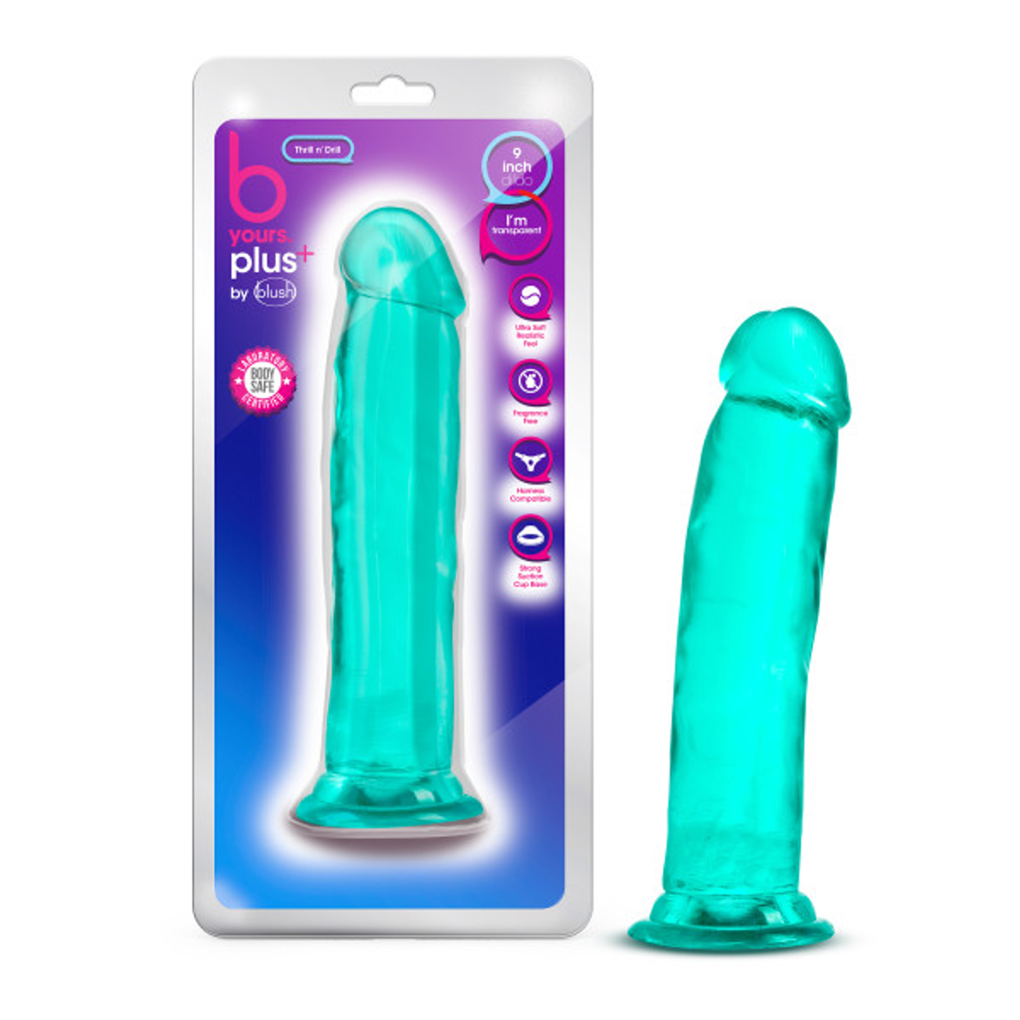 B Yours Plus Thrill N' Drill Silicone Dildo, Teal