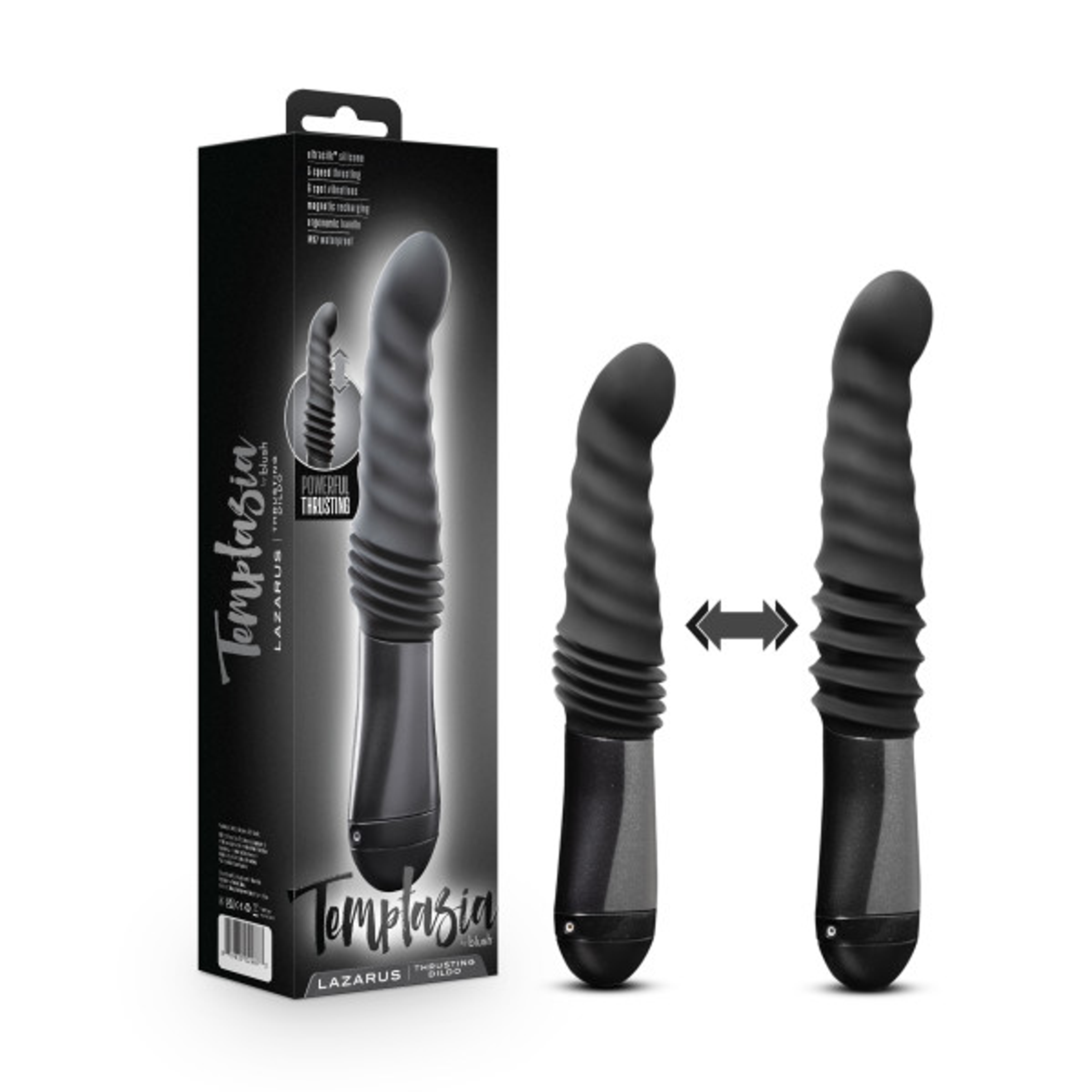 Temptasia Lazarus Thrusting Dildo Black – Hands-Free Thrust by Blush Novelties