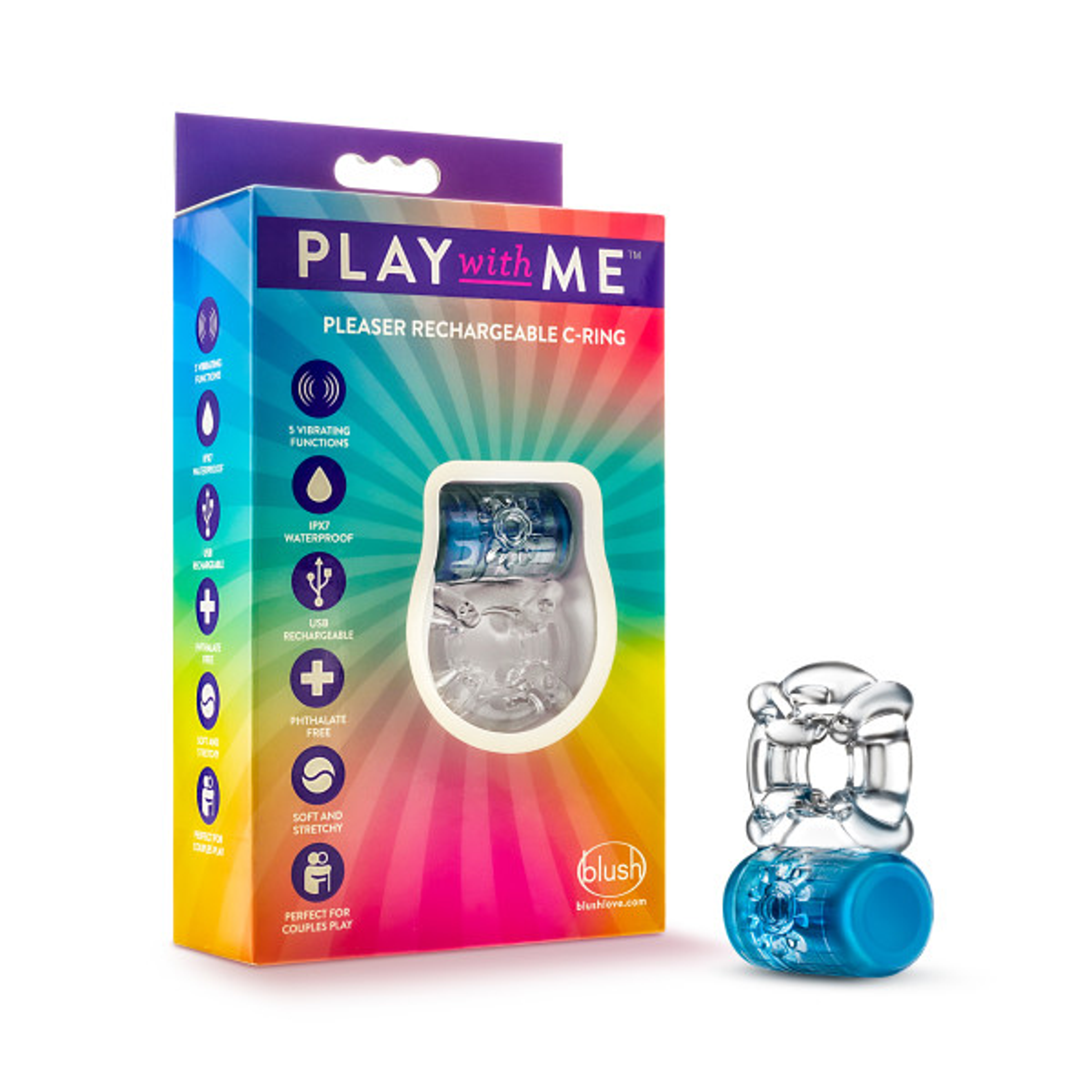 Play With Me Pleaser C-Ring – Blue Rechargeable Vibrating Ring