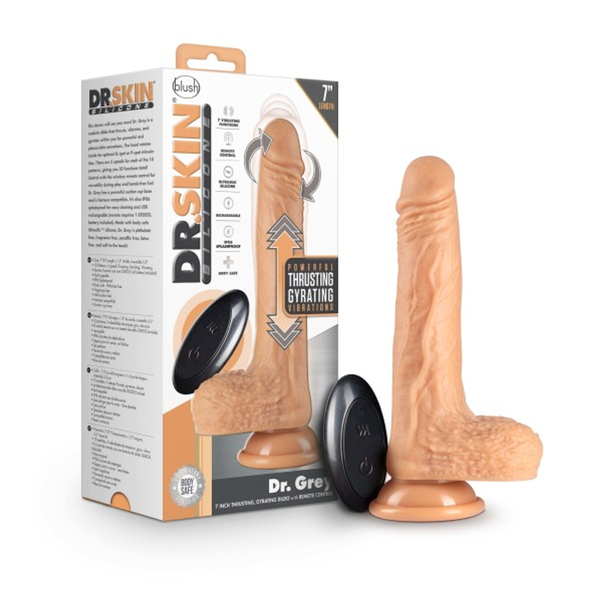 Dr. Skin Dr. Grey 7-Inch Thrusting Dildo in Vanilla