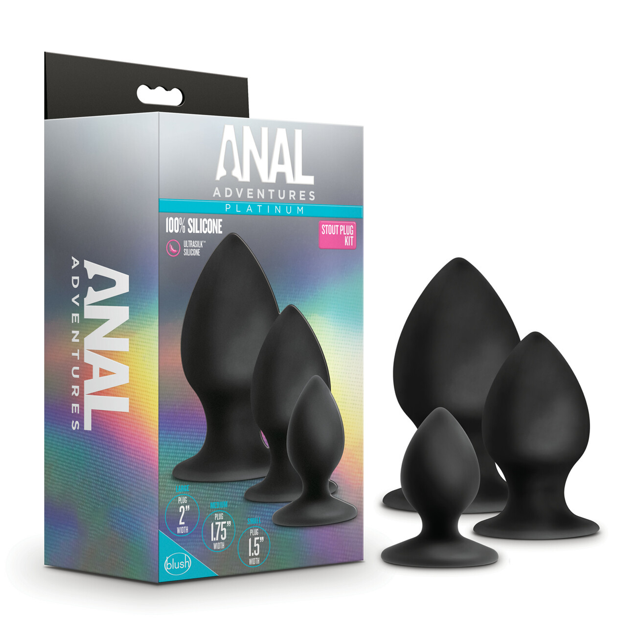 Anal Adventures Platinum Silicone Stout Plug Kit Black | Graduated Trainer Set
