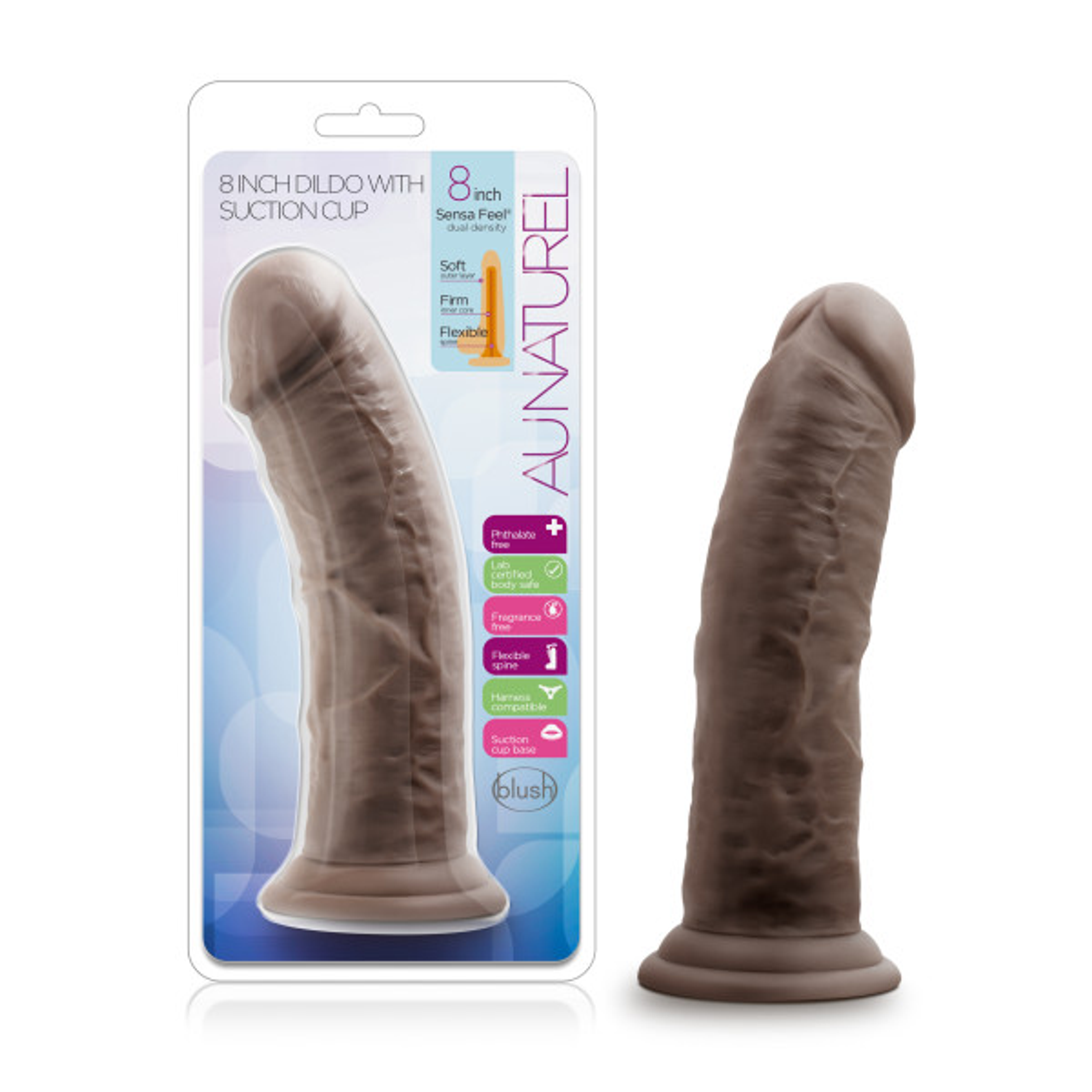 Au Naturel 8in Suction Cup Dildo Chocolate
