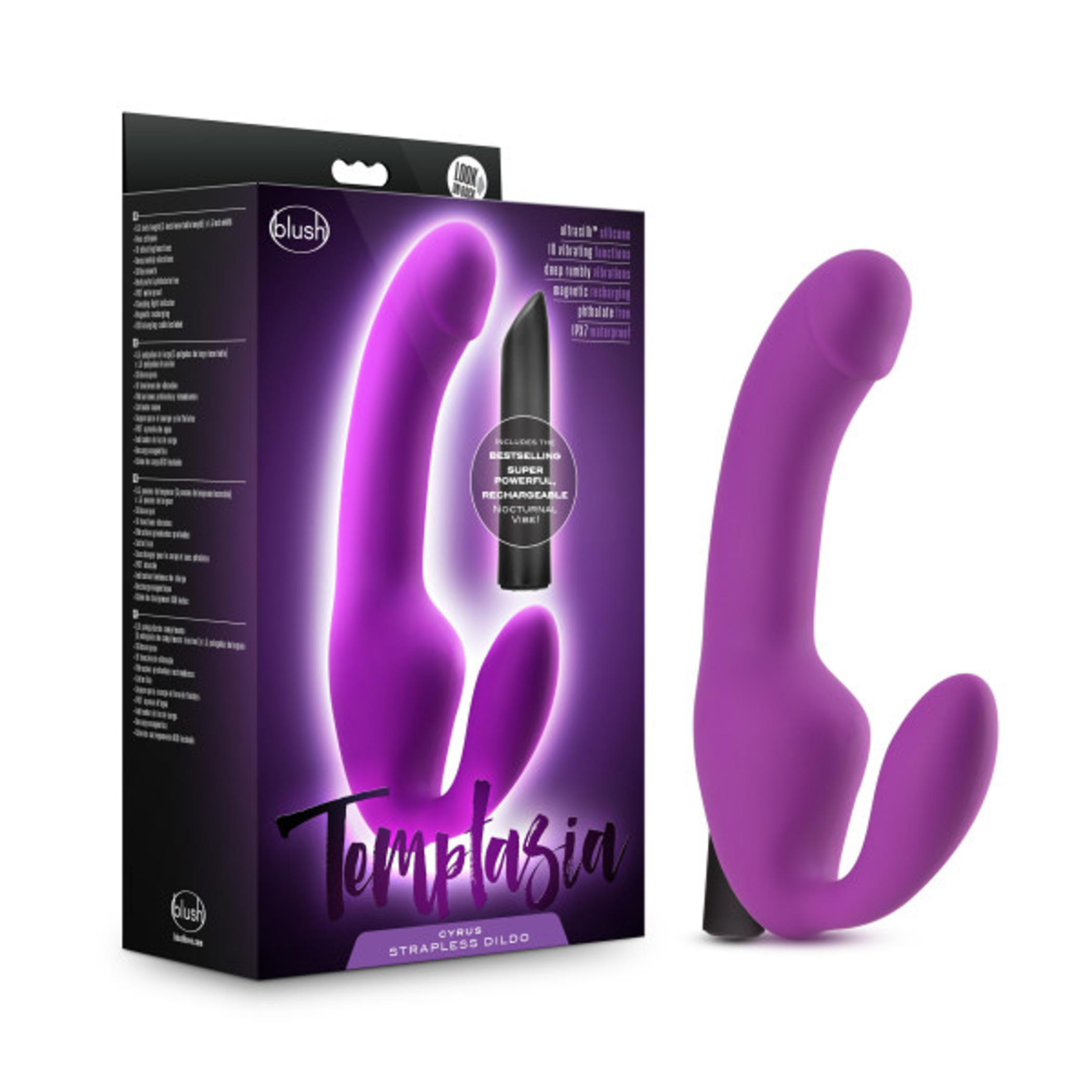 Temptasia Cyrus Strapless Silicone Dildo Purple – Strapless Wearable by Blush Novelties