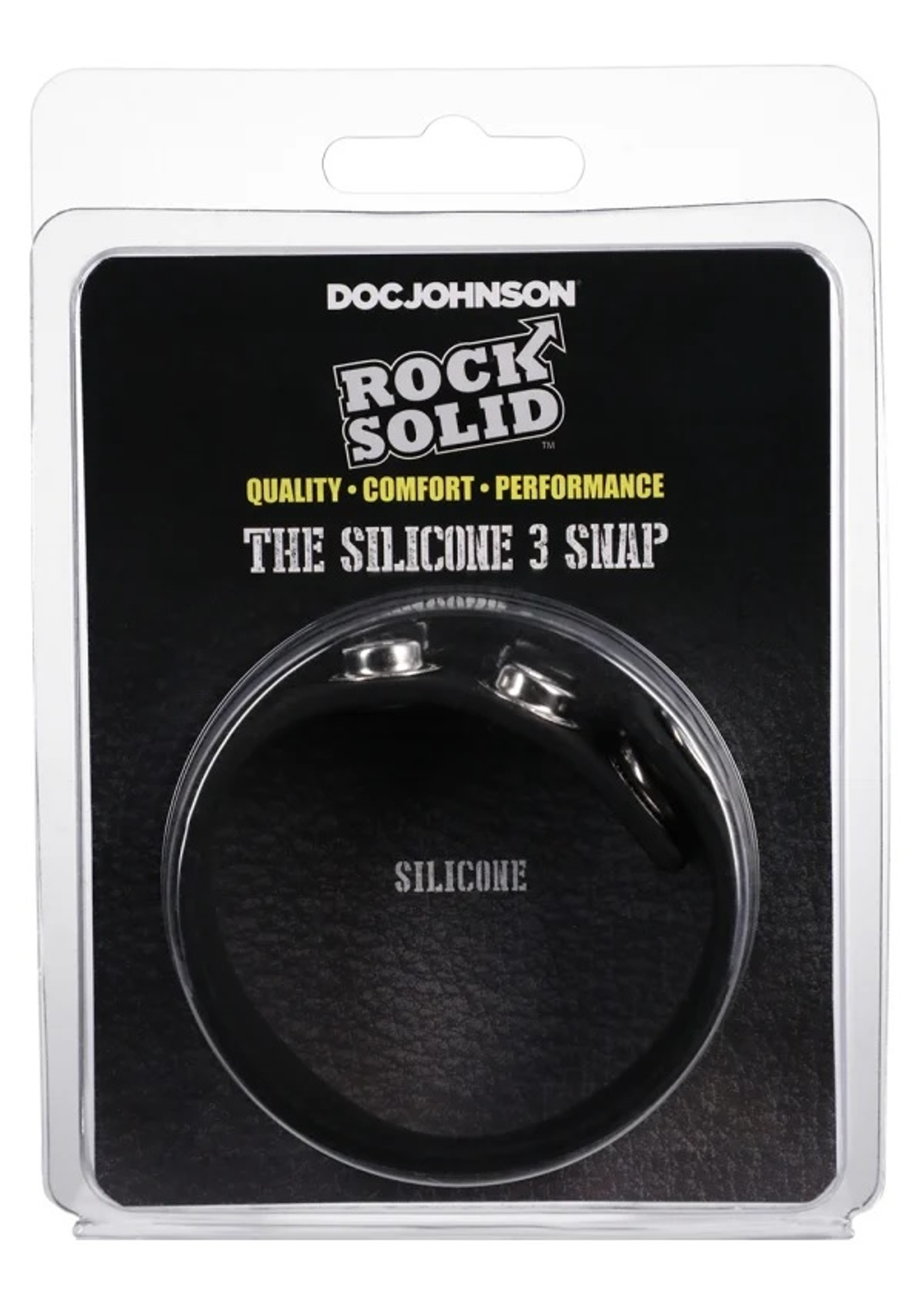 Rock Solid Silicone 3 Snap - Black Adjustable Cock Ring