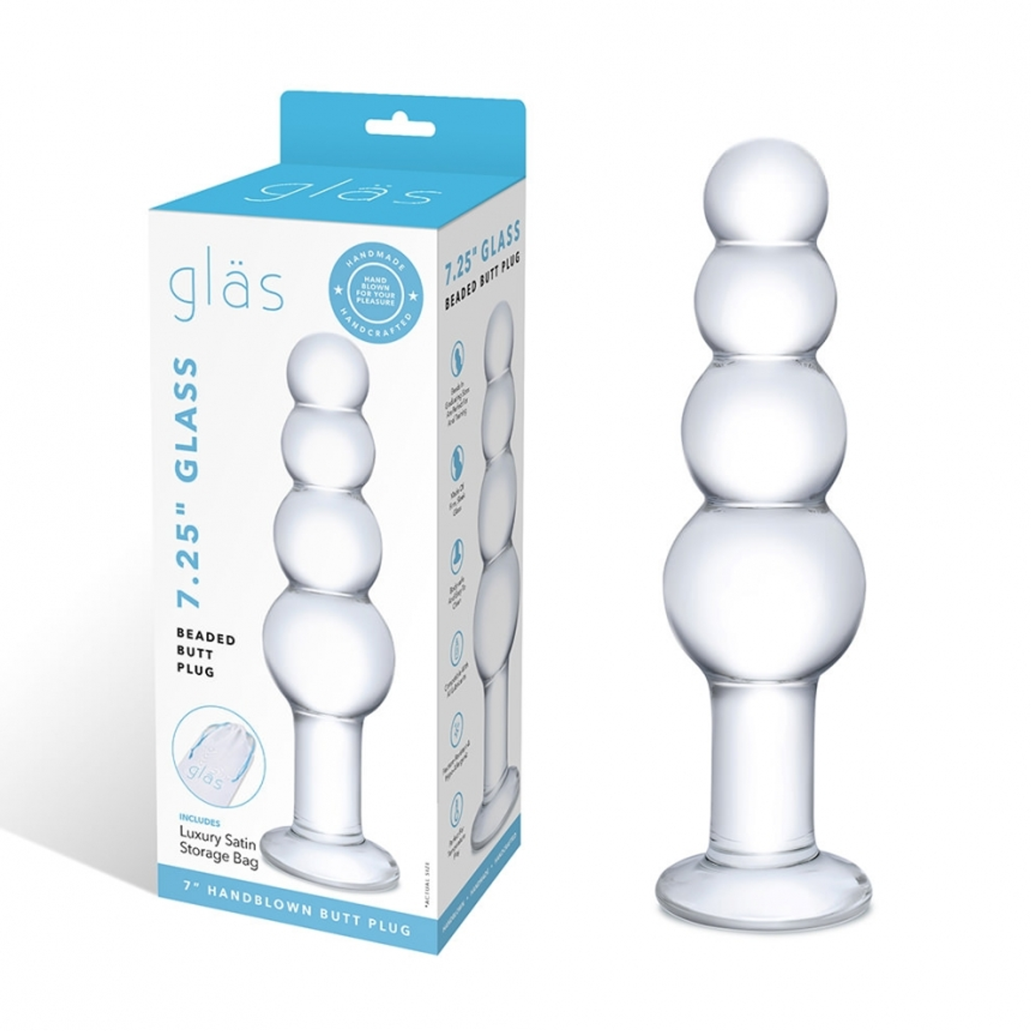 Glas 7.25-Inch Beaded Glass Butt Plug