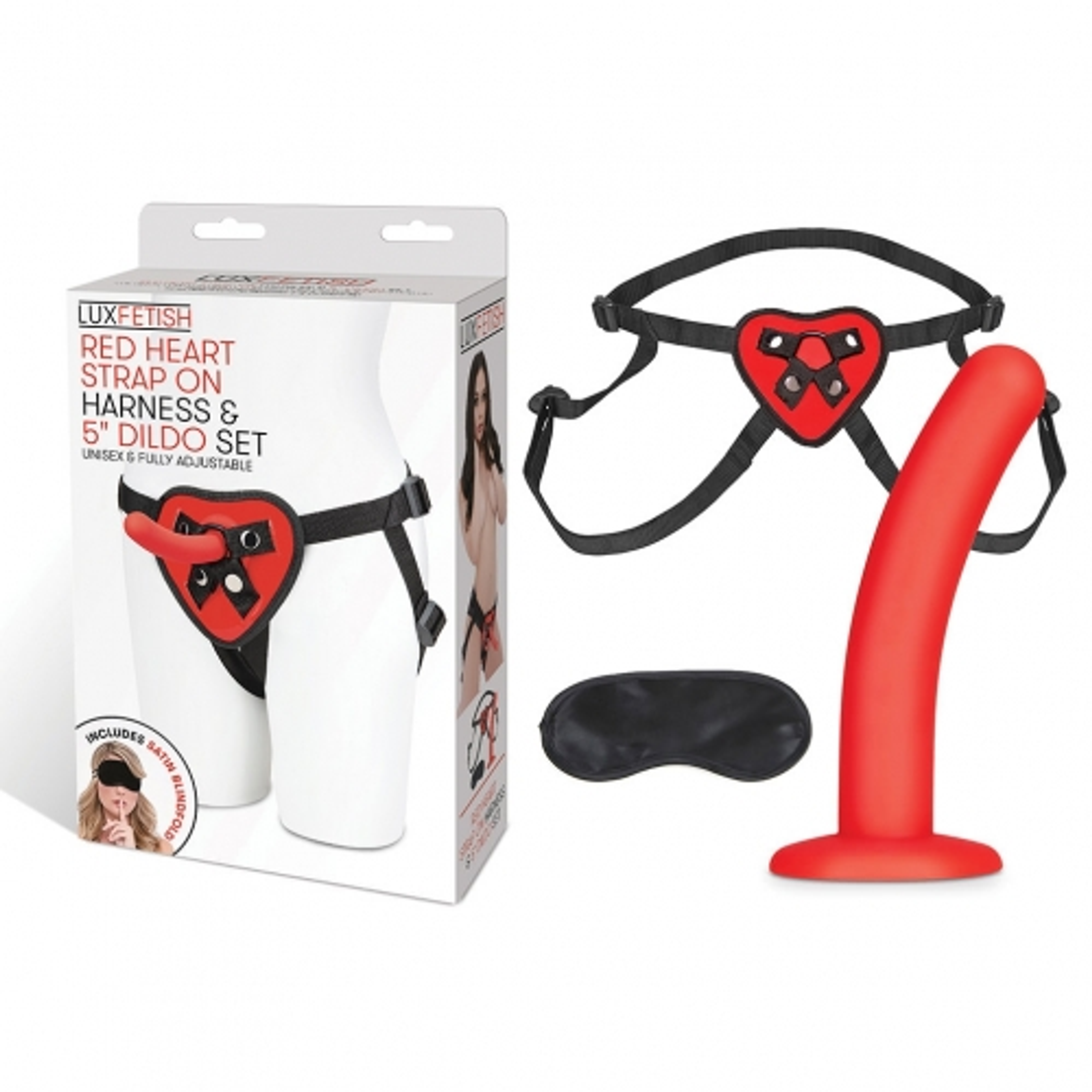 Red Heart Strap-On Harness & 5in Dildo Set