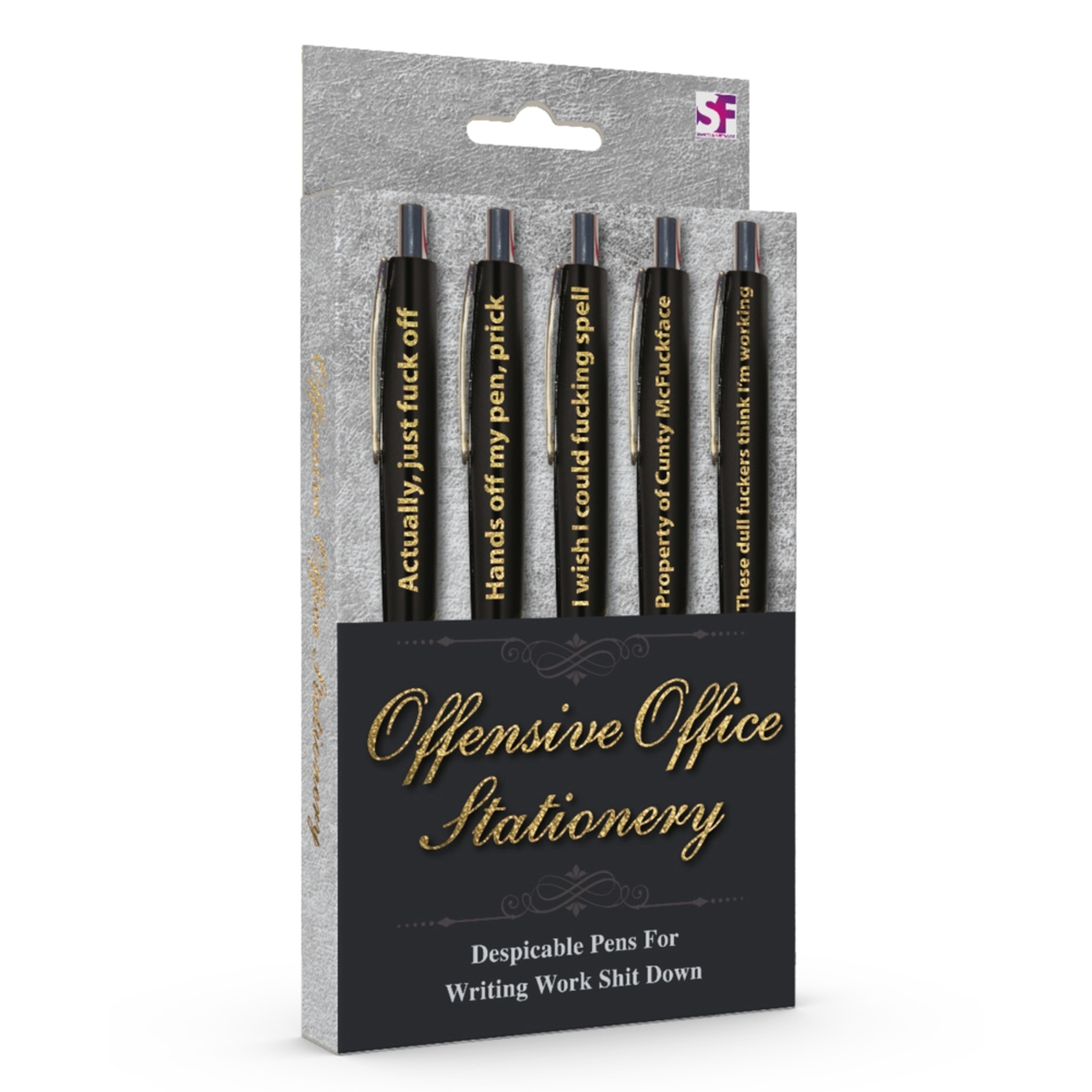 Offensive Office Pens 5-Pack – Assorted Sayings Gag Gift